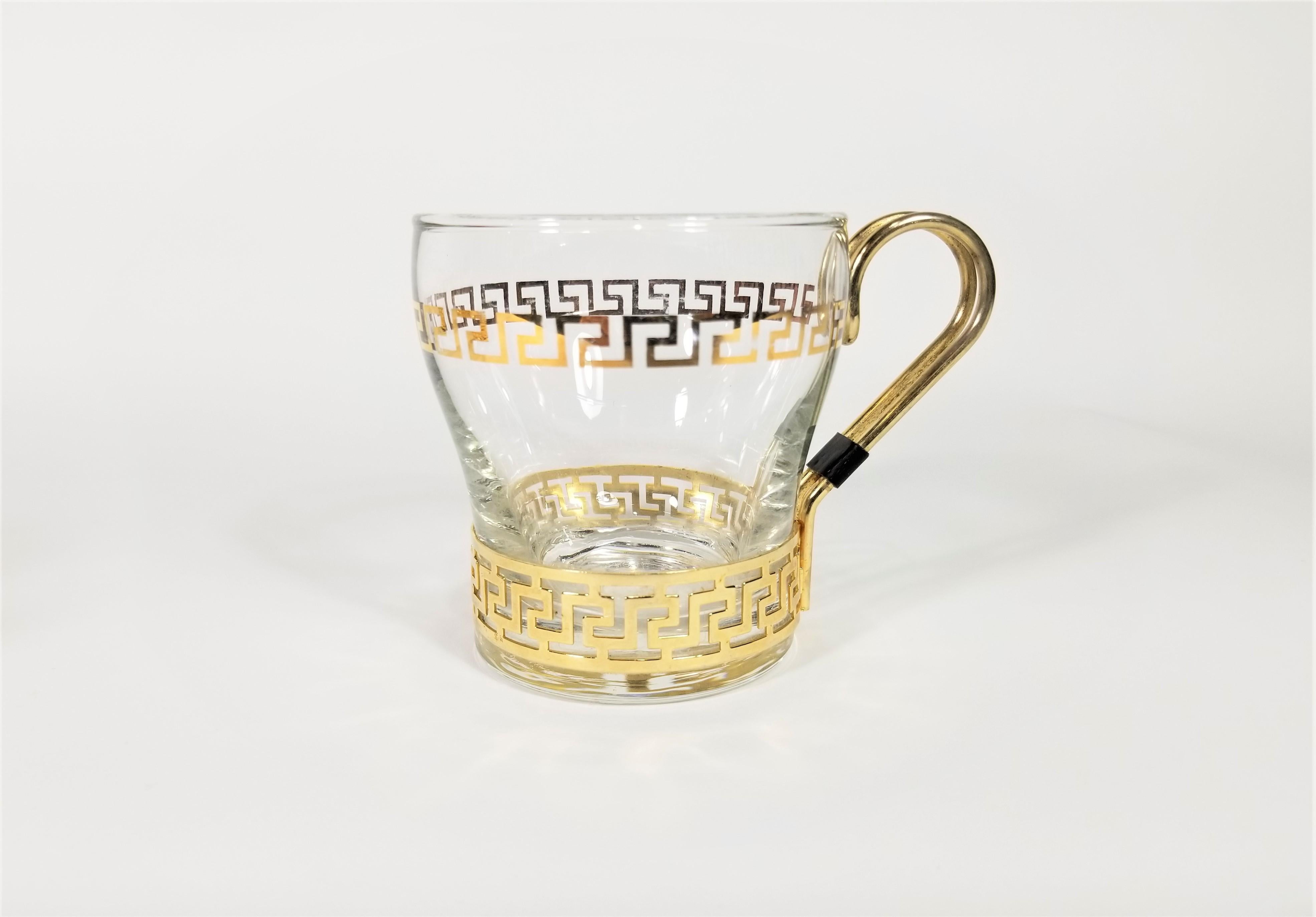 Libbey Greek Key Glassware with Gold Design Midcentury In Excellent Condition For Sale In New York, NY