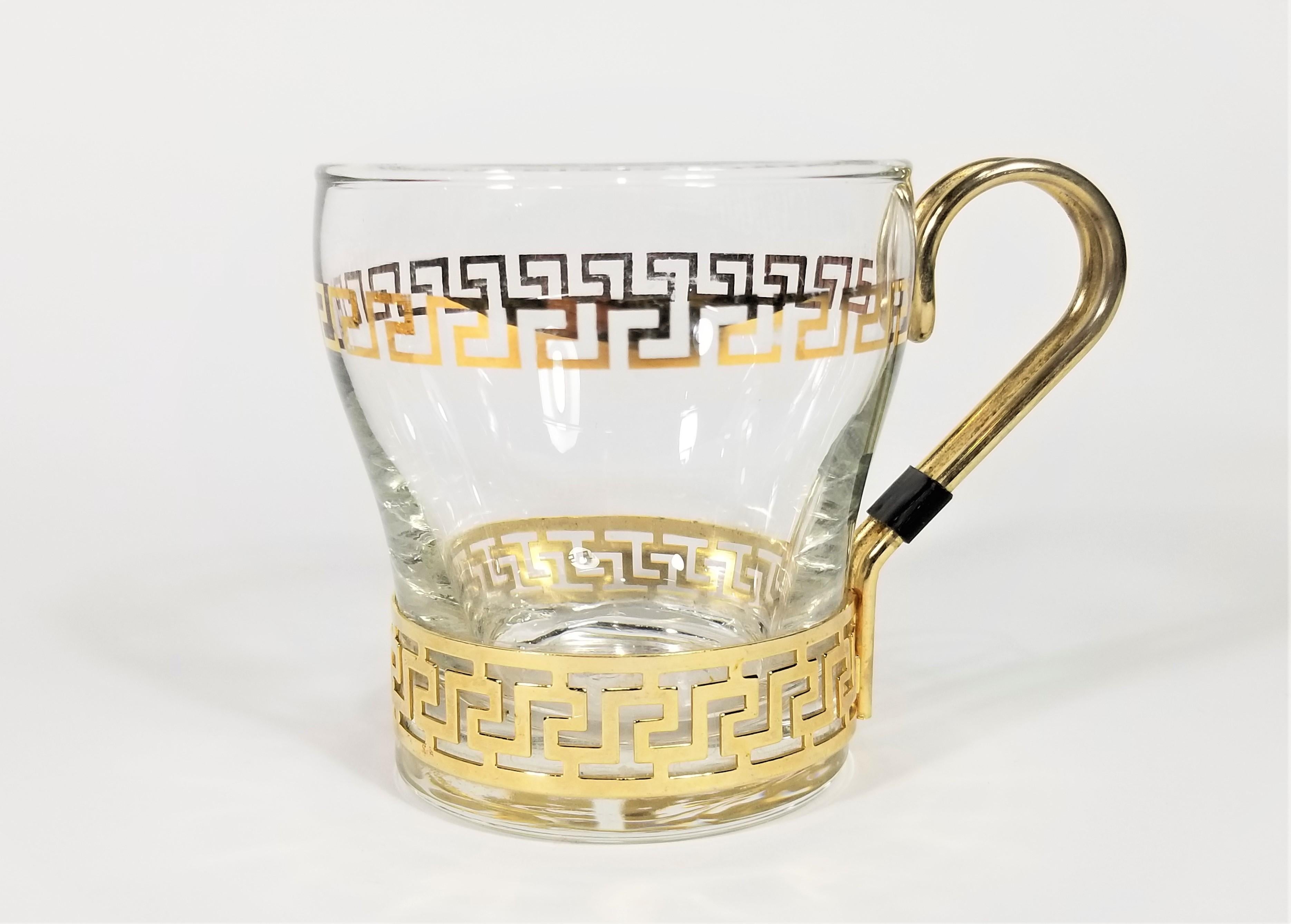 20th Century Libbey Greek Key Glassware with Gold Design Midcentury For Sale