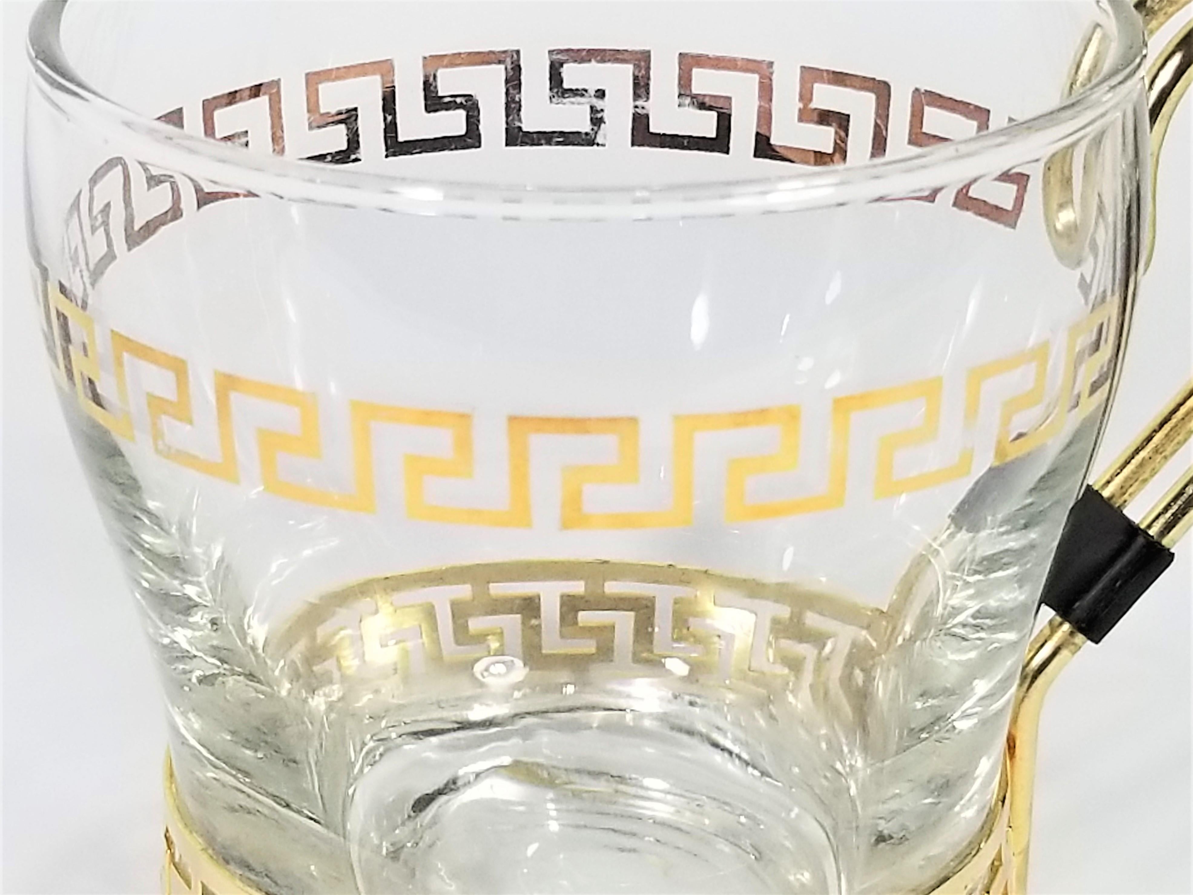 Libbey Greek Key Glassware with Gold Design Midcentury For Sale 2