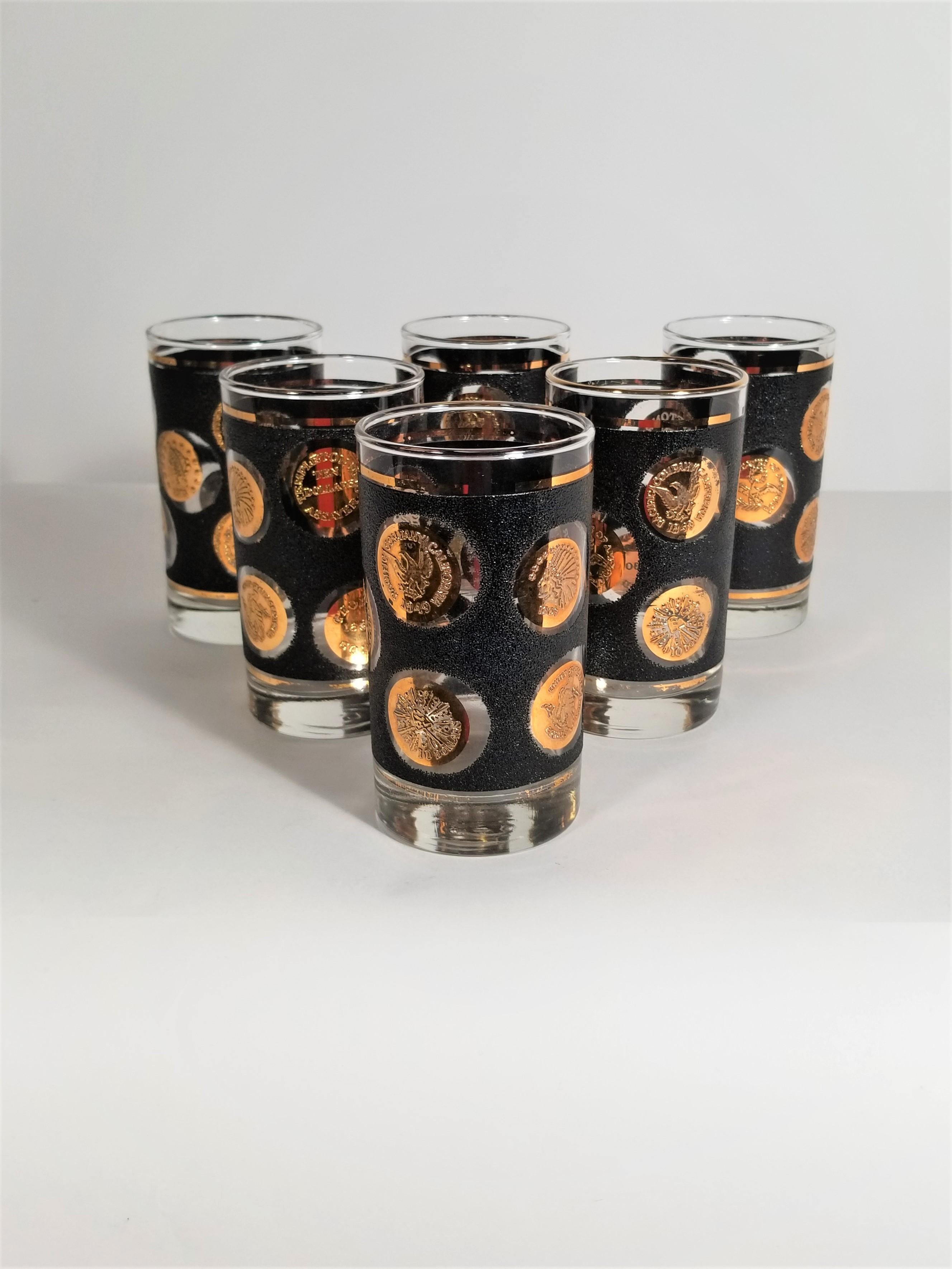 Mid-Century Modern Libbey Midcentury 1960s Black and Gold Glassware Set of 6