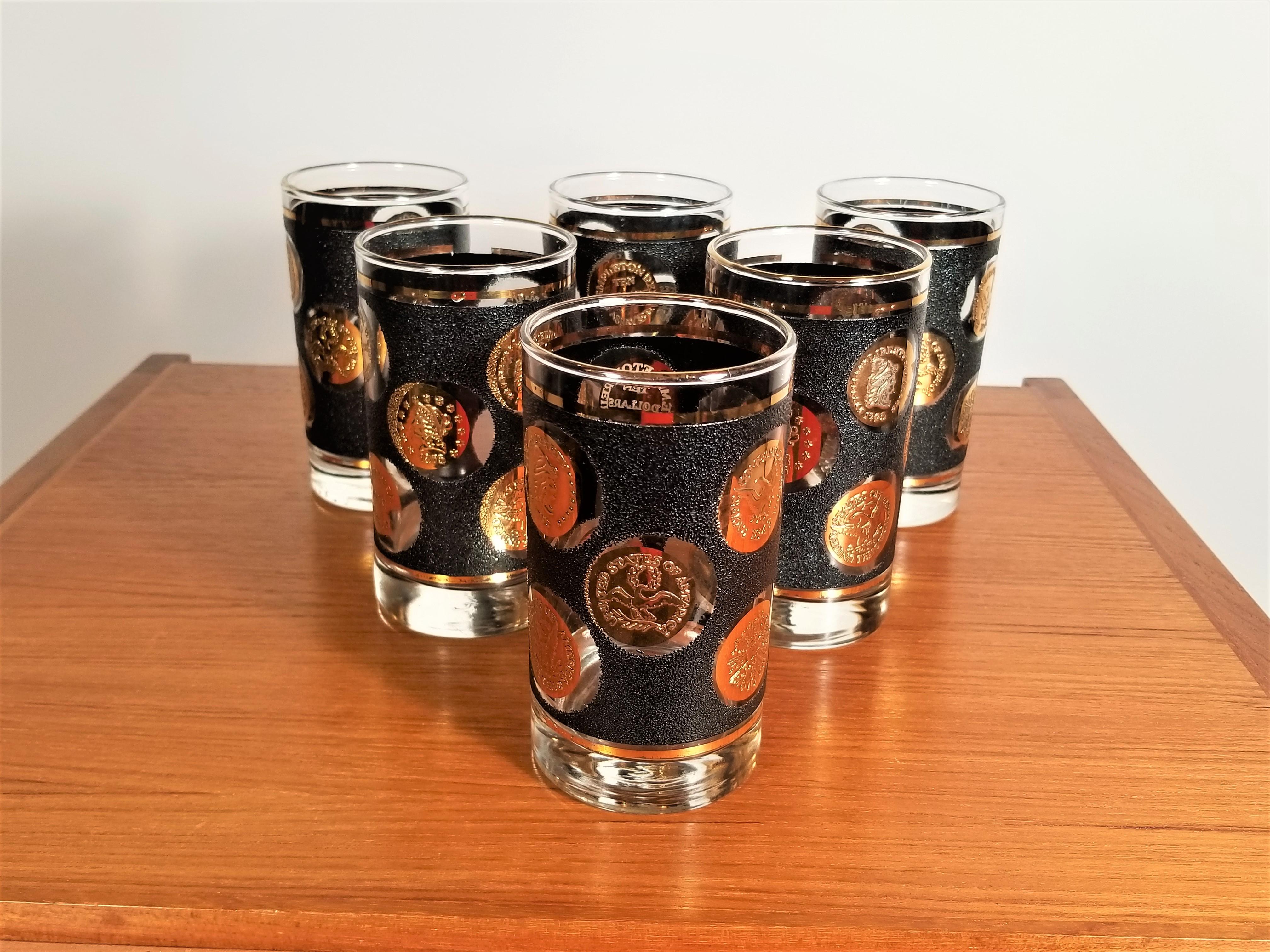Libbey Midcentury 1960s Black and Gold Glassware Set of 6 4