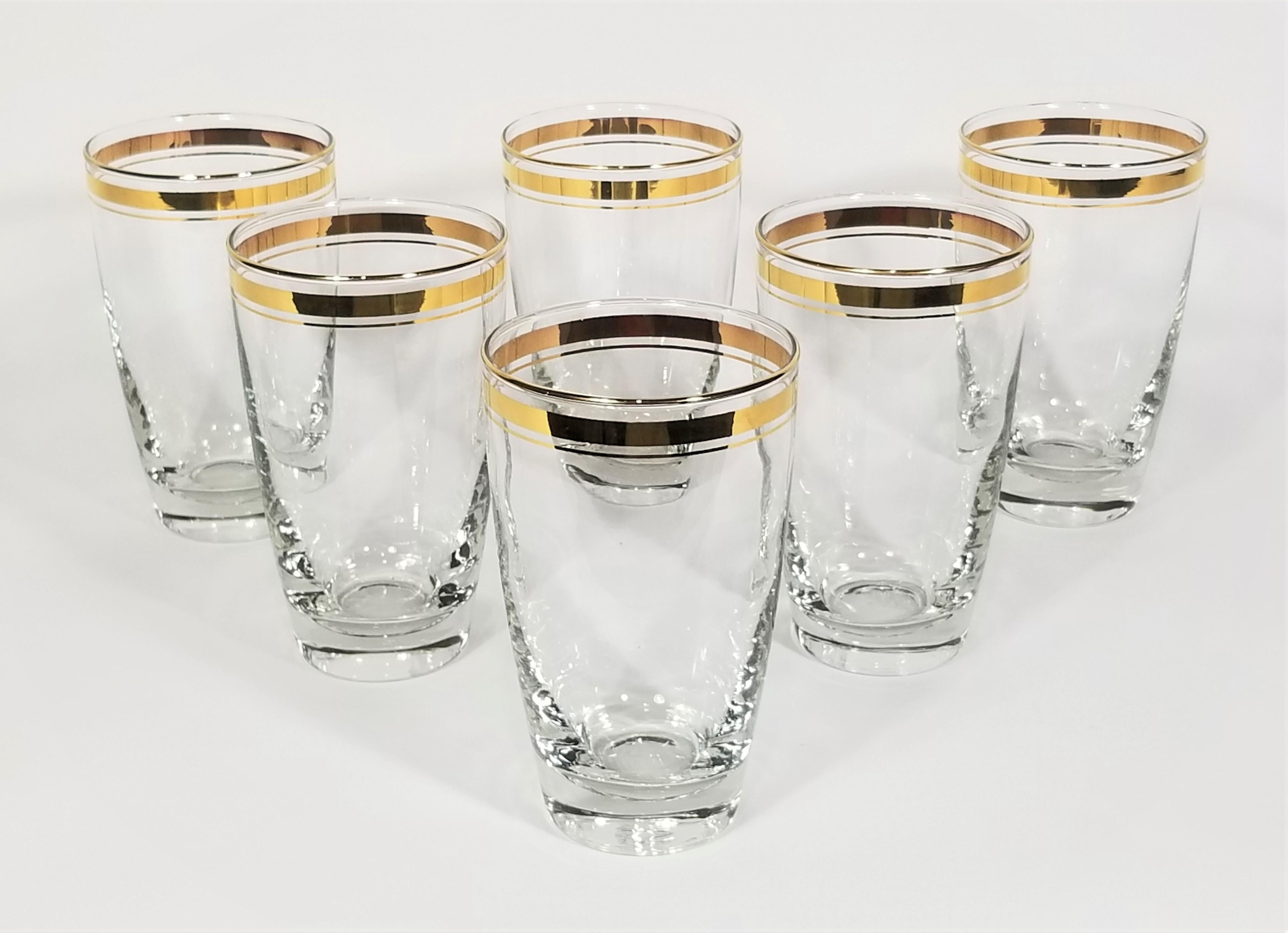 Libbey Mid-century Gold Rimmed Glassware Barware Set of 6 For Sale 3