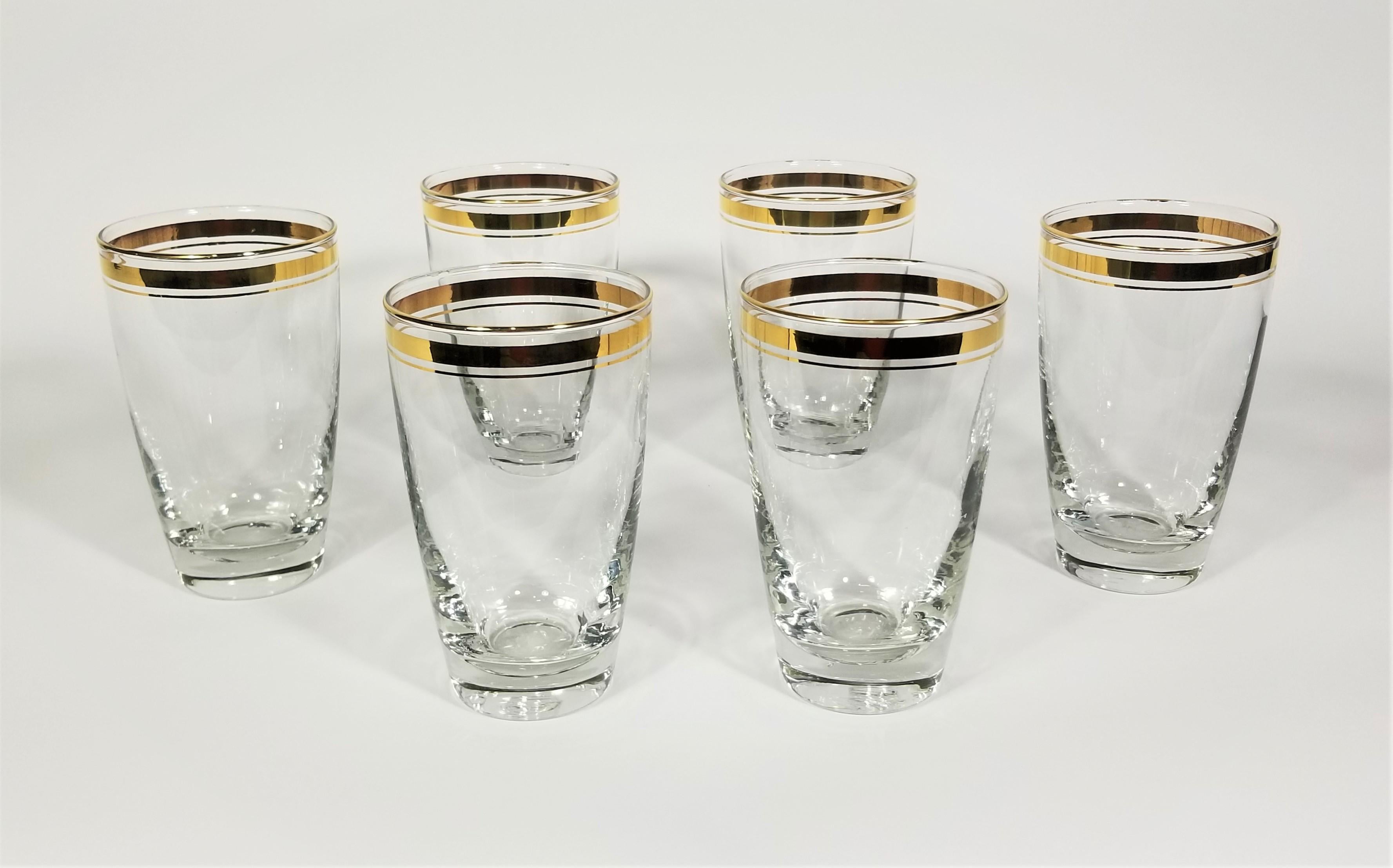 Libbey Mid-century Gold Rimmed Glassware Barware Set of 6 For Sale 2