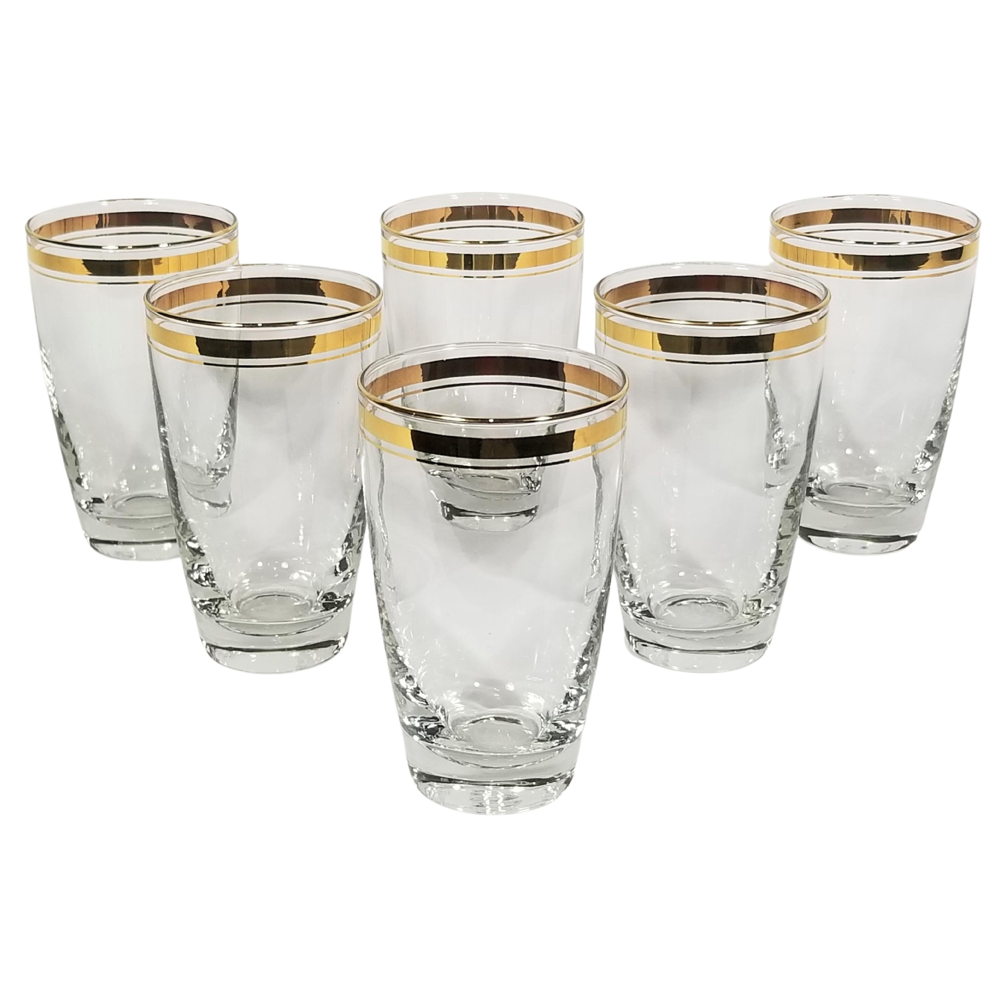 Libbey Mid-century Gold Rimmed Glassware Barware Set of 6 For Sale