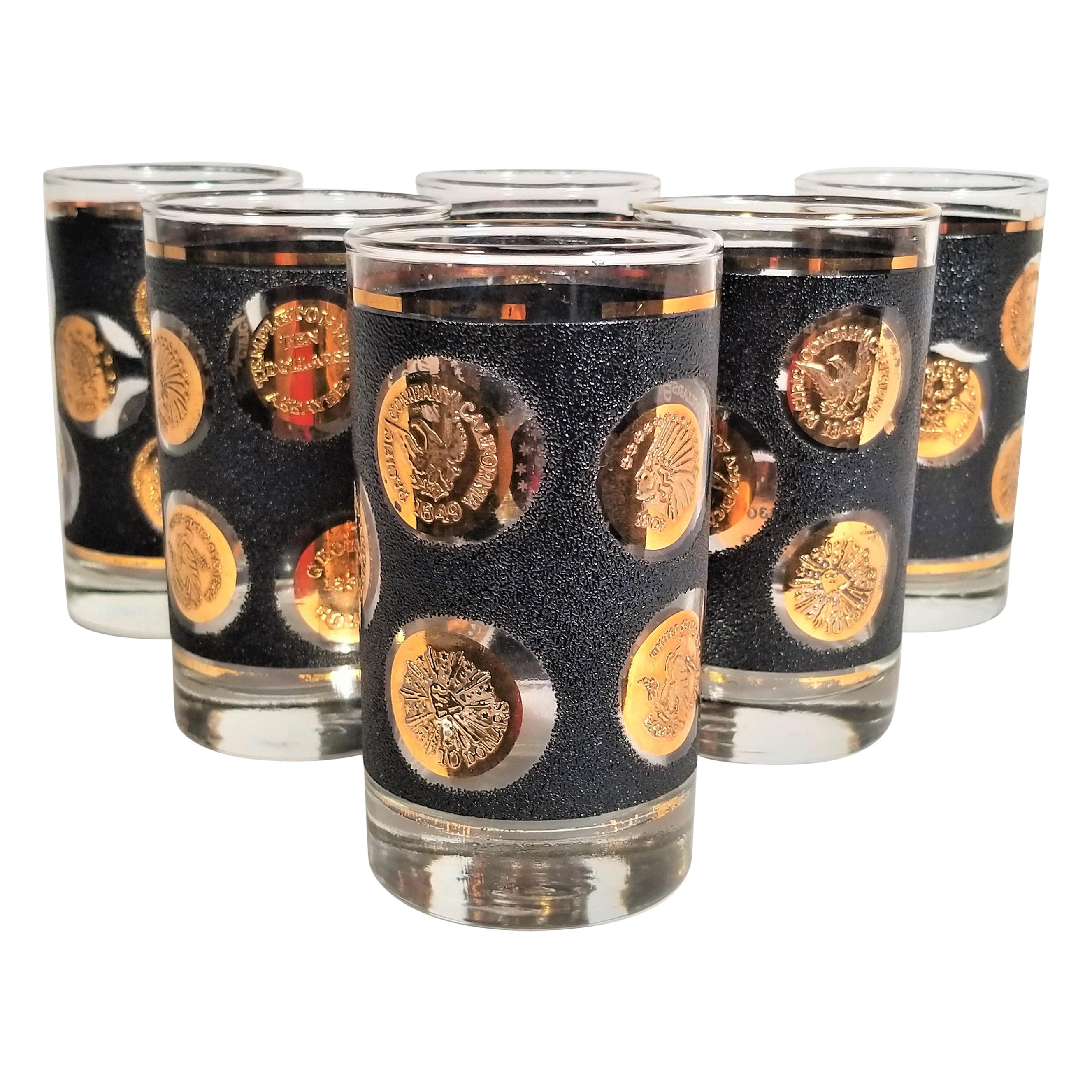 Libbey Midcentury 1960s Black and Gold Glassware Set of 6