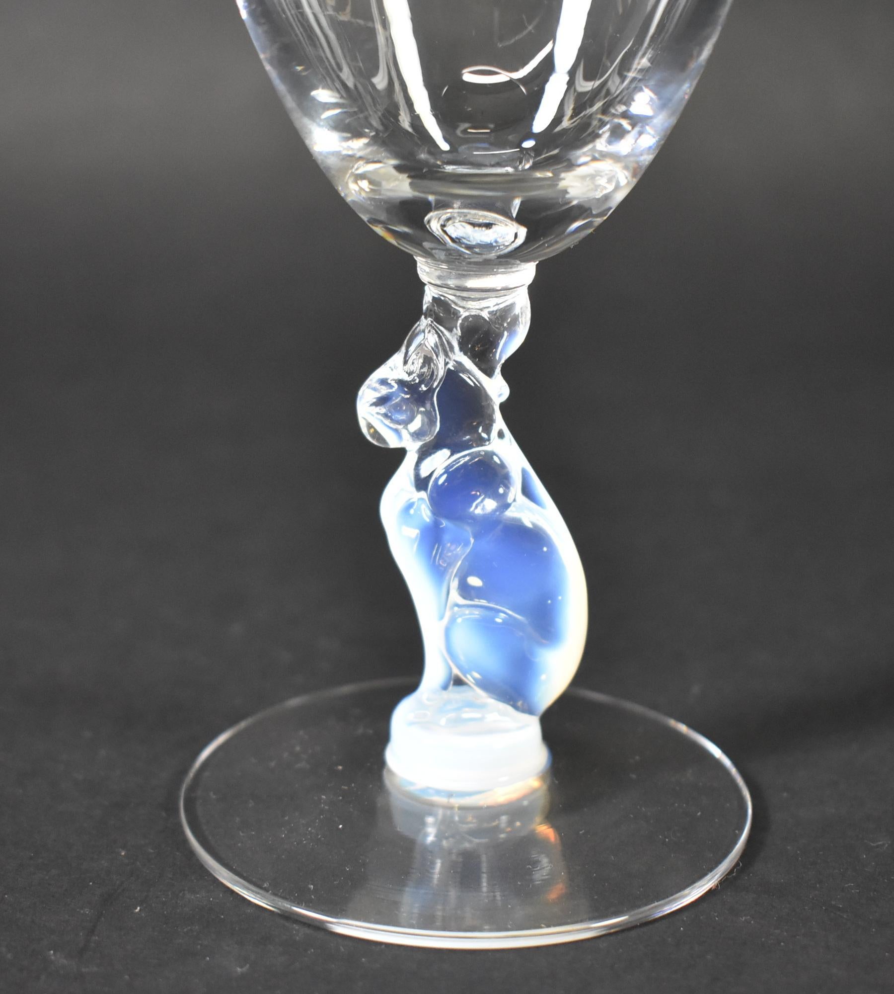American Libbey Silhouette Nash Series Moonstone Cat Water Goblet Stemware For Sale