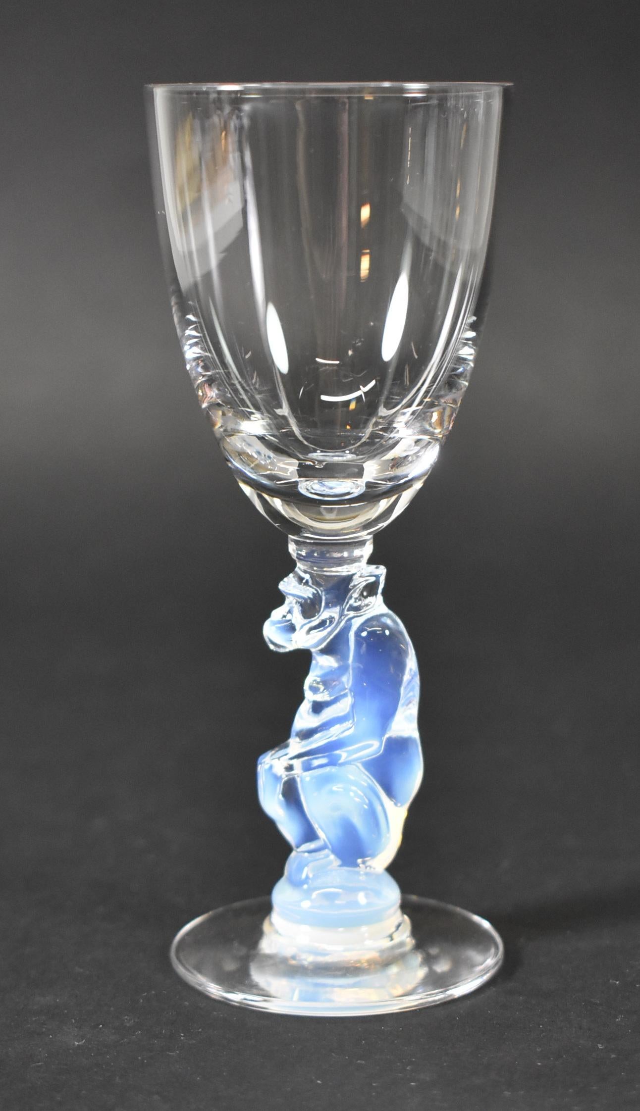 American Libbey Silhouette Nash Series Moonstone Monkey Sherry Stemware For Sale