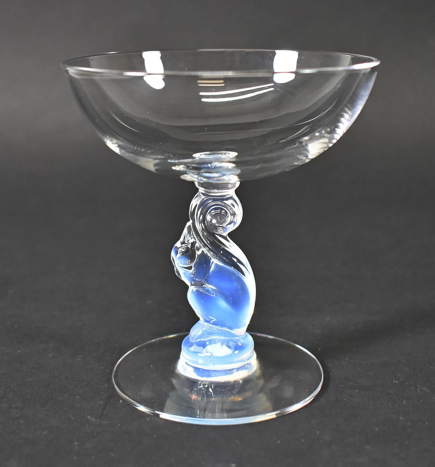 American Libbey Silhouette Nash Series Moonstone Squirrel Champagne/Sherbet Stemware For Sale
