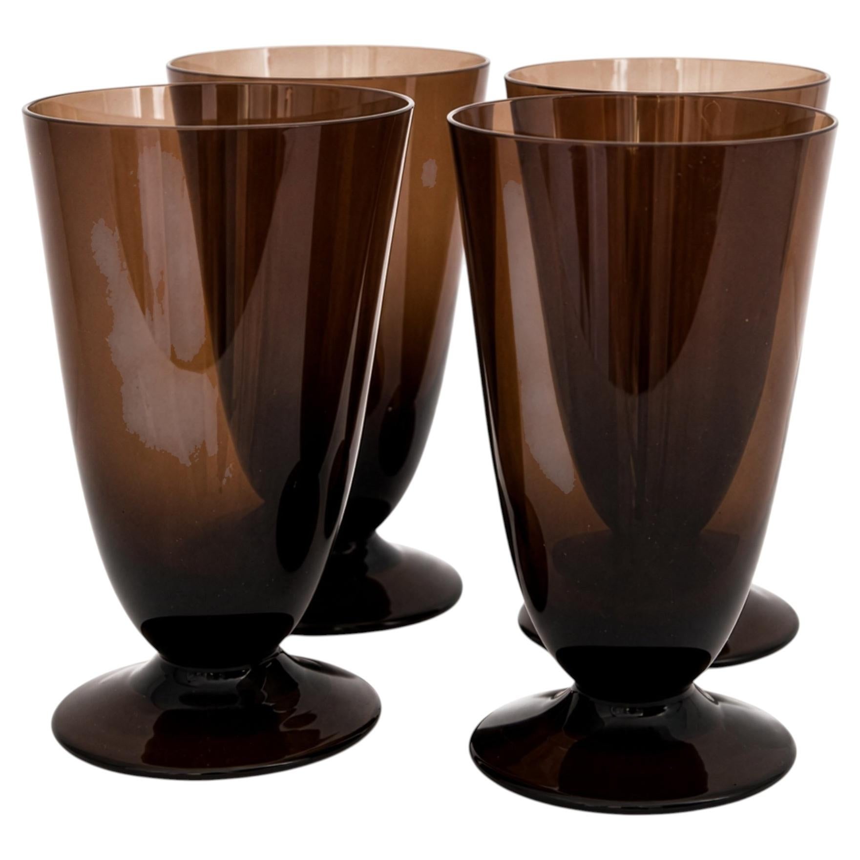 Vierer-Set Vintage-Kelchgläser aus rauchbraunem Glas, Mid-Century-Design