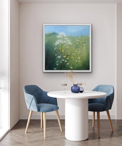 Oxeye Daisies Lower Field, Floral Art, Traditional Style Contemporary Painting