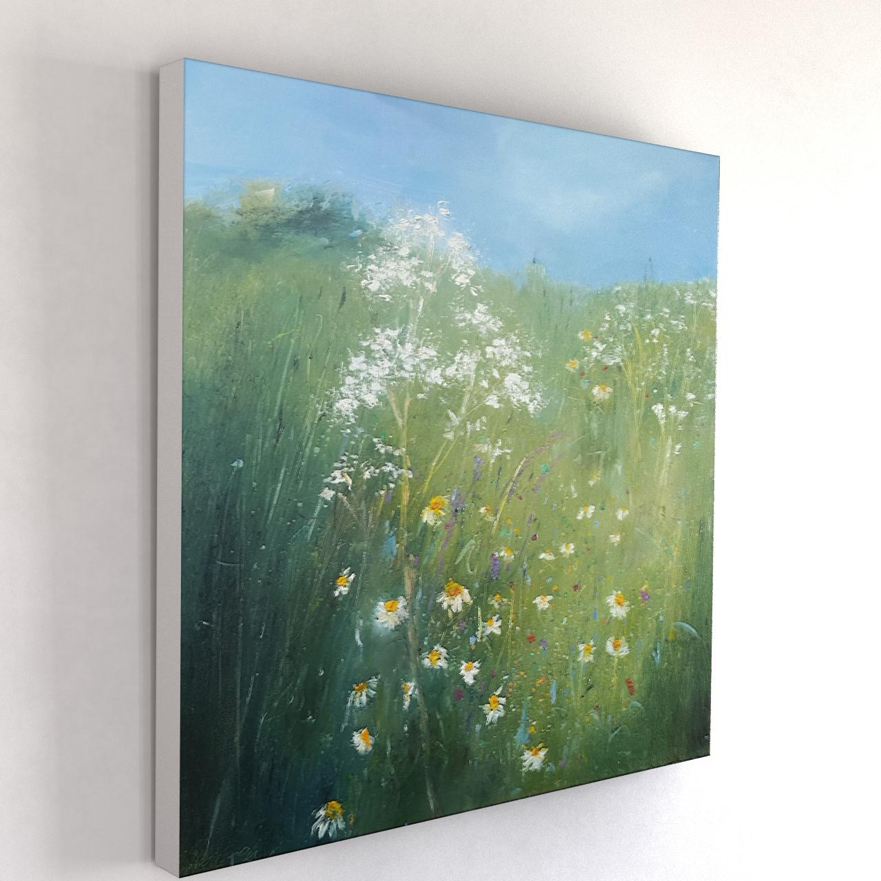 Oxeye Daisies Lower Field, Floral Art, Traditional Style Contemporary Painting For Sale 1