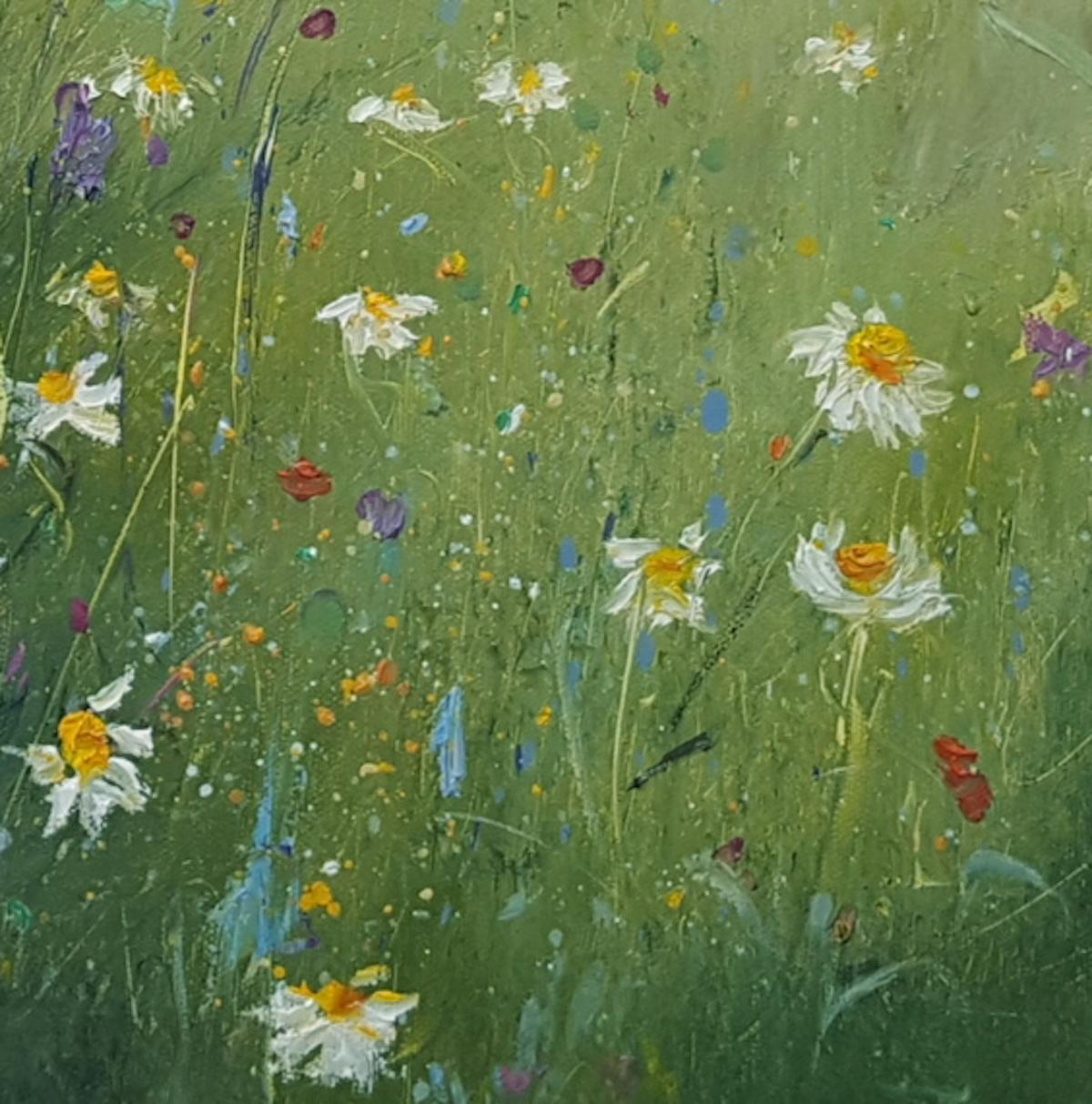Oxeye Daisies Lower Field, Floral Art, Traditional Style Contemporary Painting For Sale 3