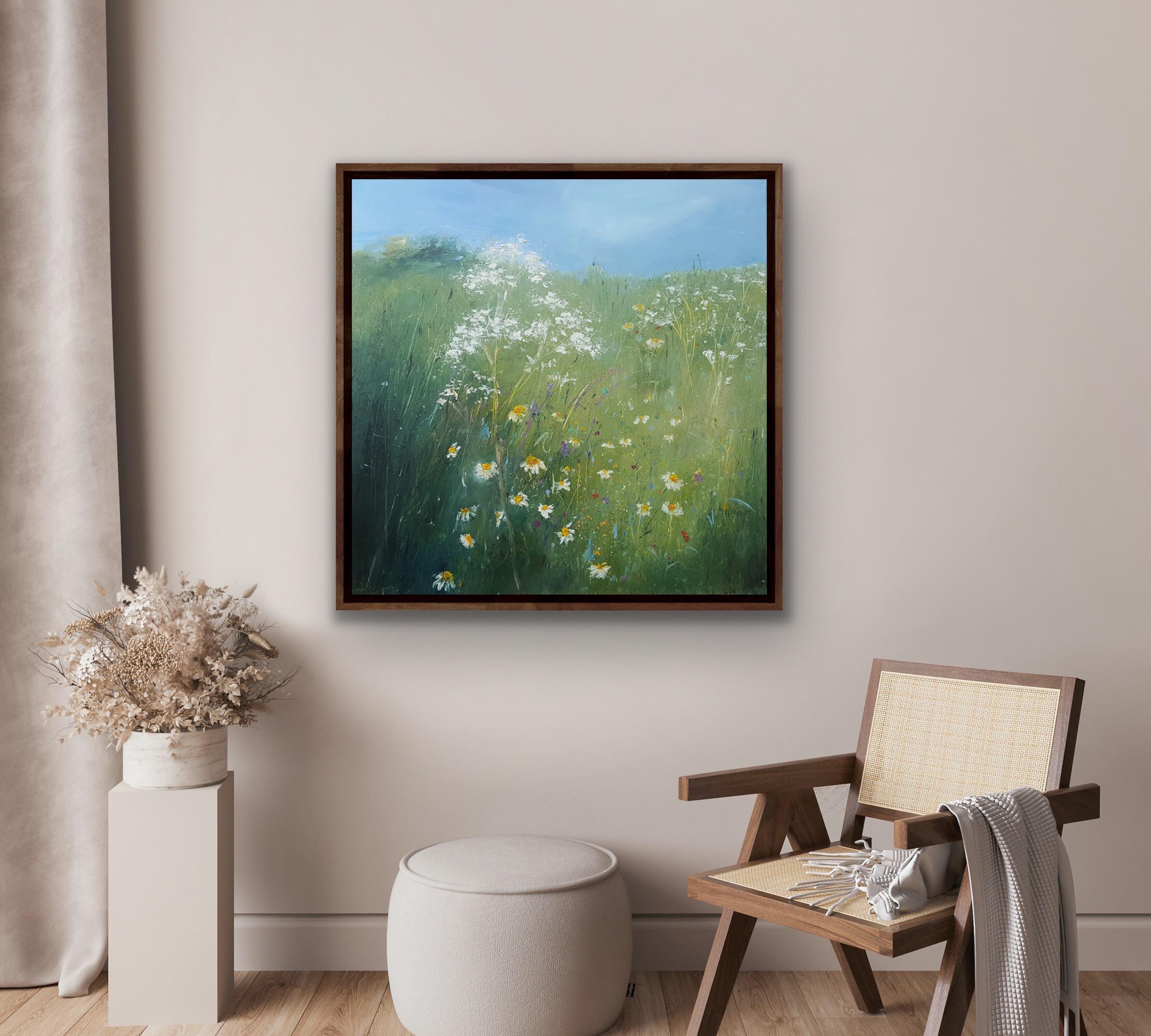 Oxeye Daisies Lower Field, Floral Art, Traditional Style Contemporary Painting For Sale 4