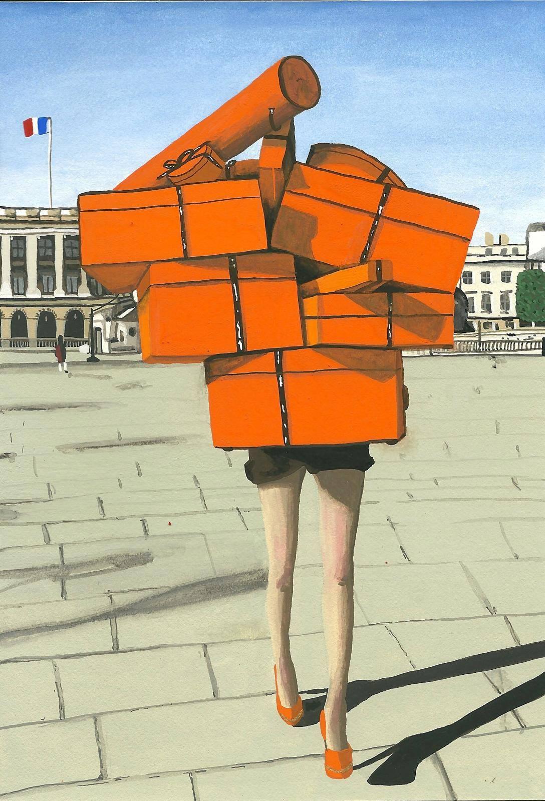 Libby Black Figurative Print - Hermés Boxes