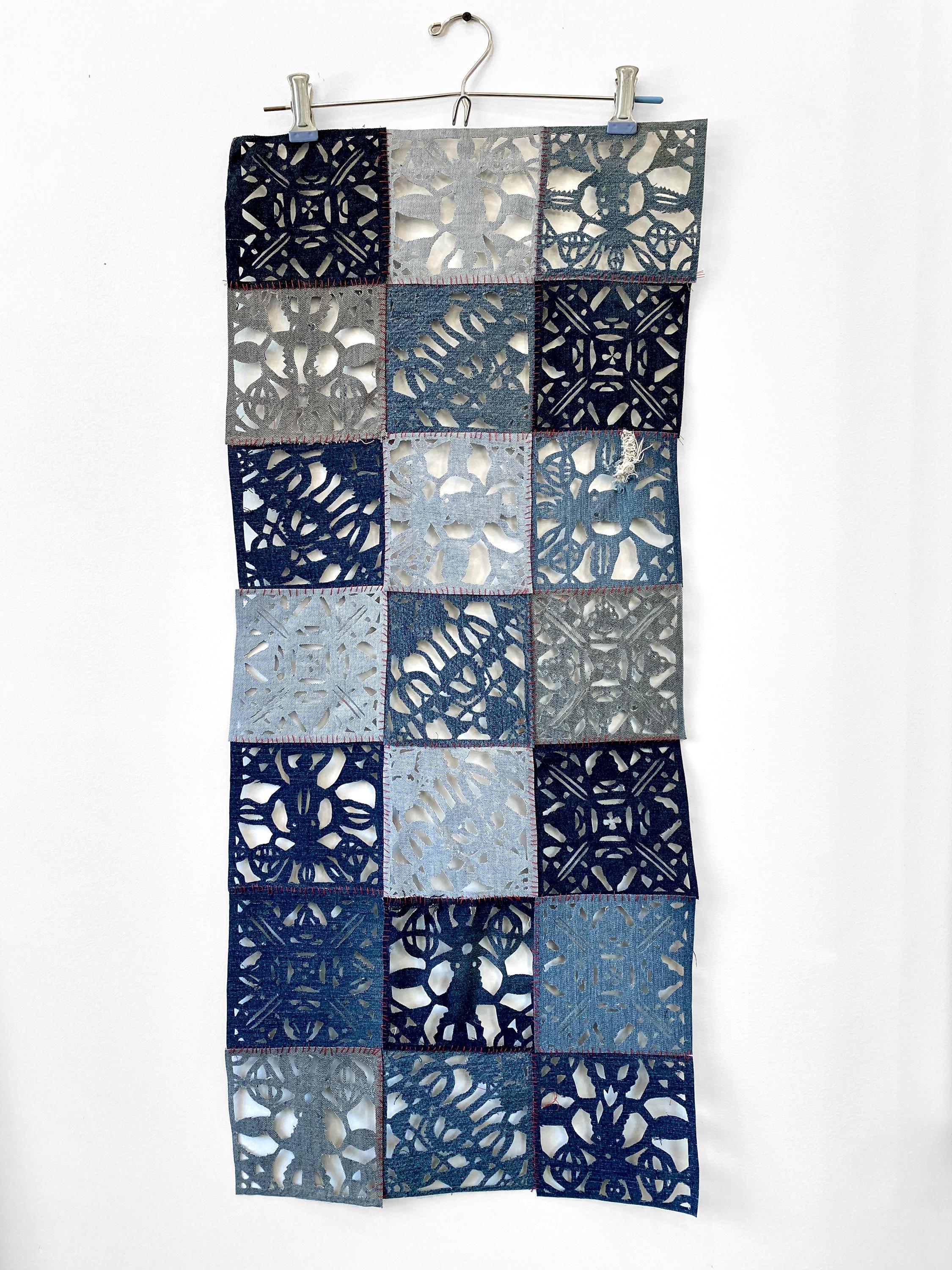 'Meticulously Distressed Denim, Patchwork' - patterns - Eva Hesse - Mixed Media Art by Libby Newell