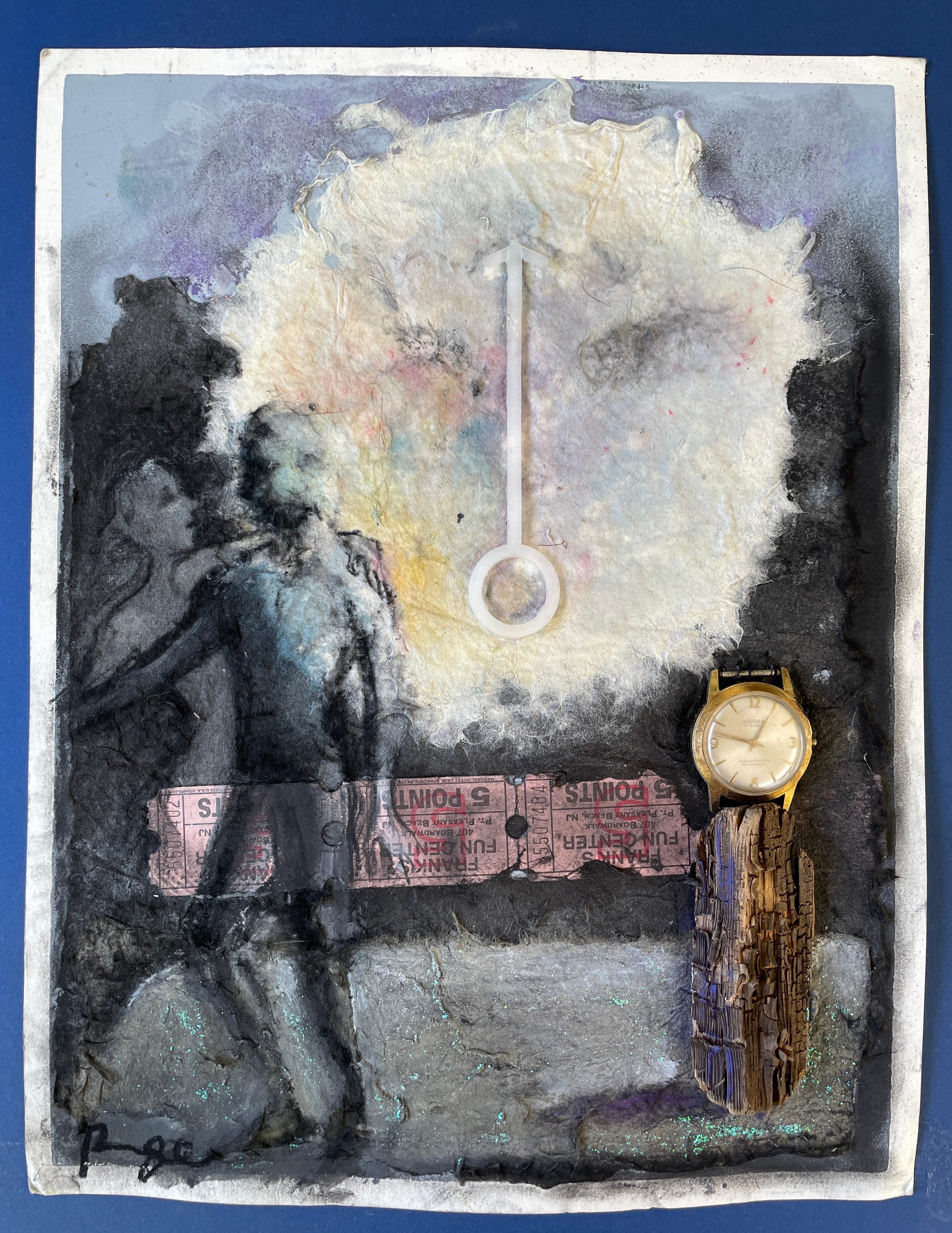 Después de medianoche en el paseo marítimo, Pintura original - Mixed Media Art Surrealista de Libby Ramage
