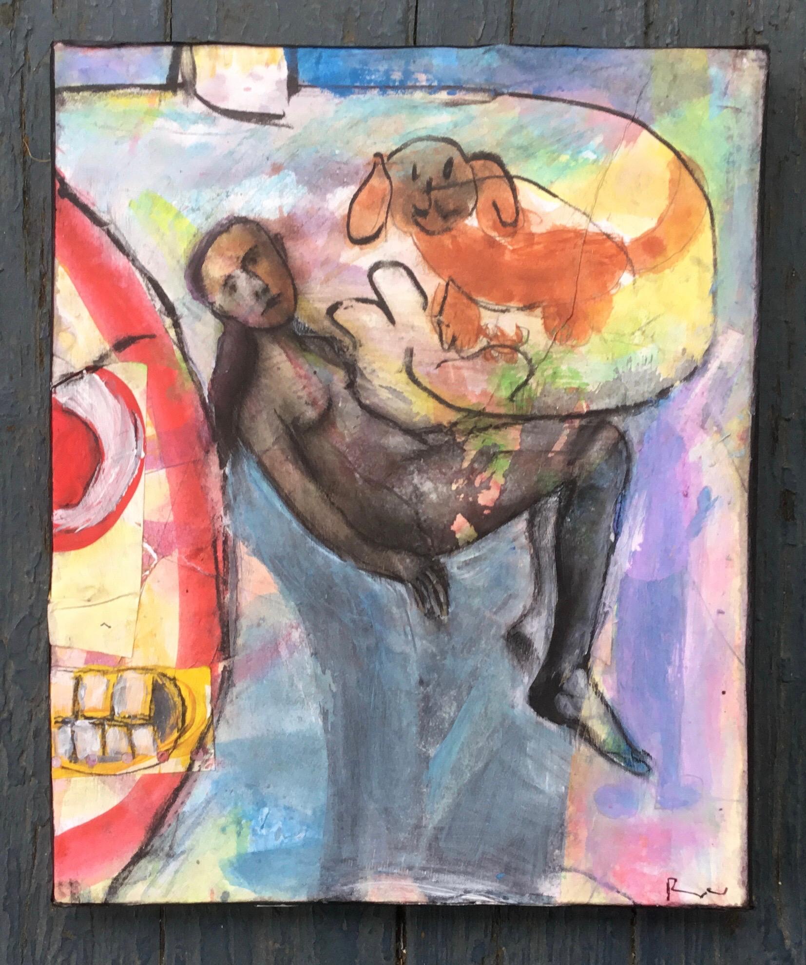 The Idyls of a Mother, Original Painting - Outsider Art Mixed Media Art by Libby Ramage