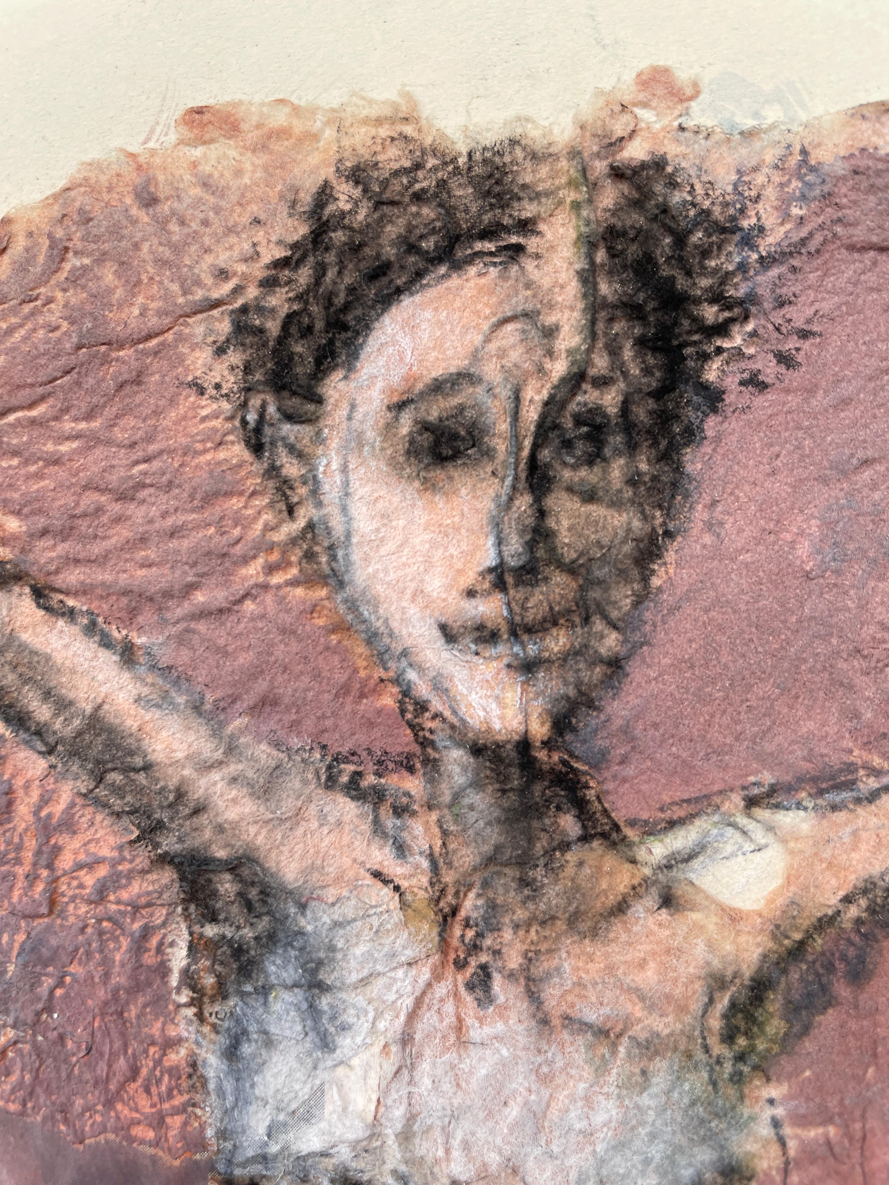 <p>Artist Comments<br>A dancing lady throws her arms in the air with fervor in artist Libby Ramage's mixed-media piece. The work expresses the exuberance of a young girl in a flowing white dress. The uneven edges of the handmade paper and the laced