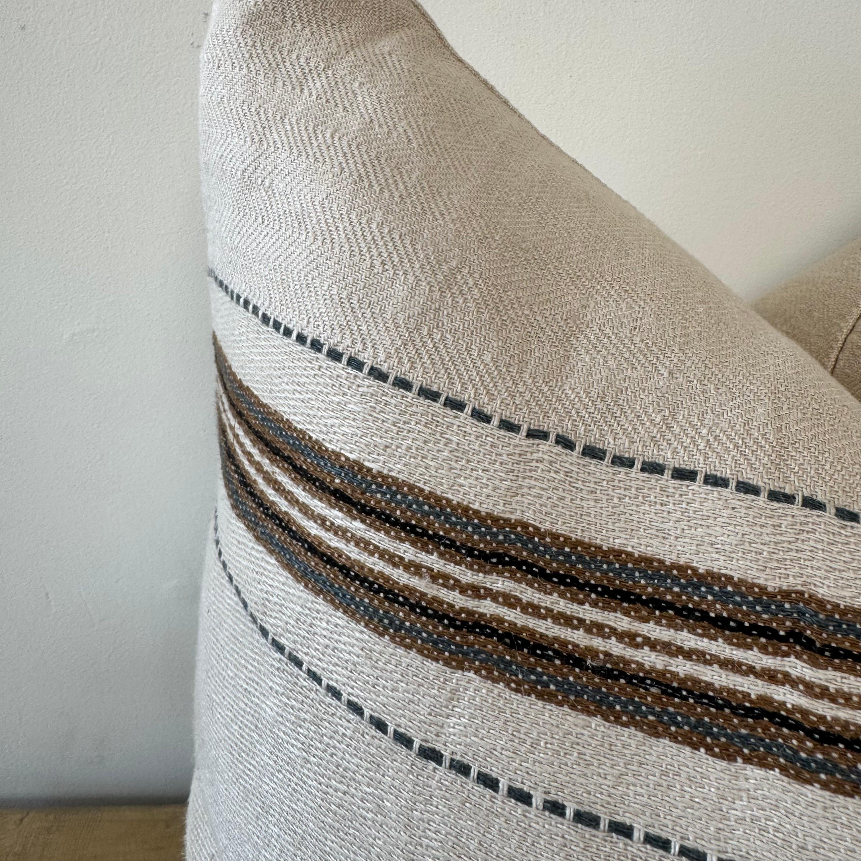 Belgian Libeco Home Tinos 100% Linen Stripe Pillow with down insert For Sale