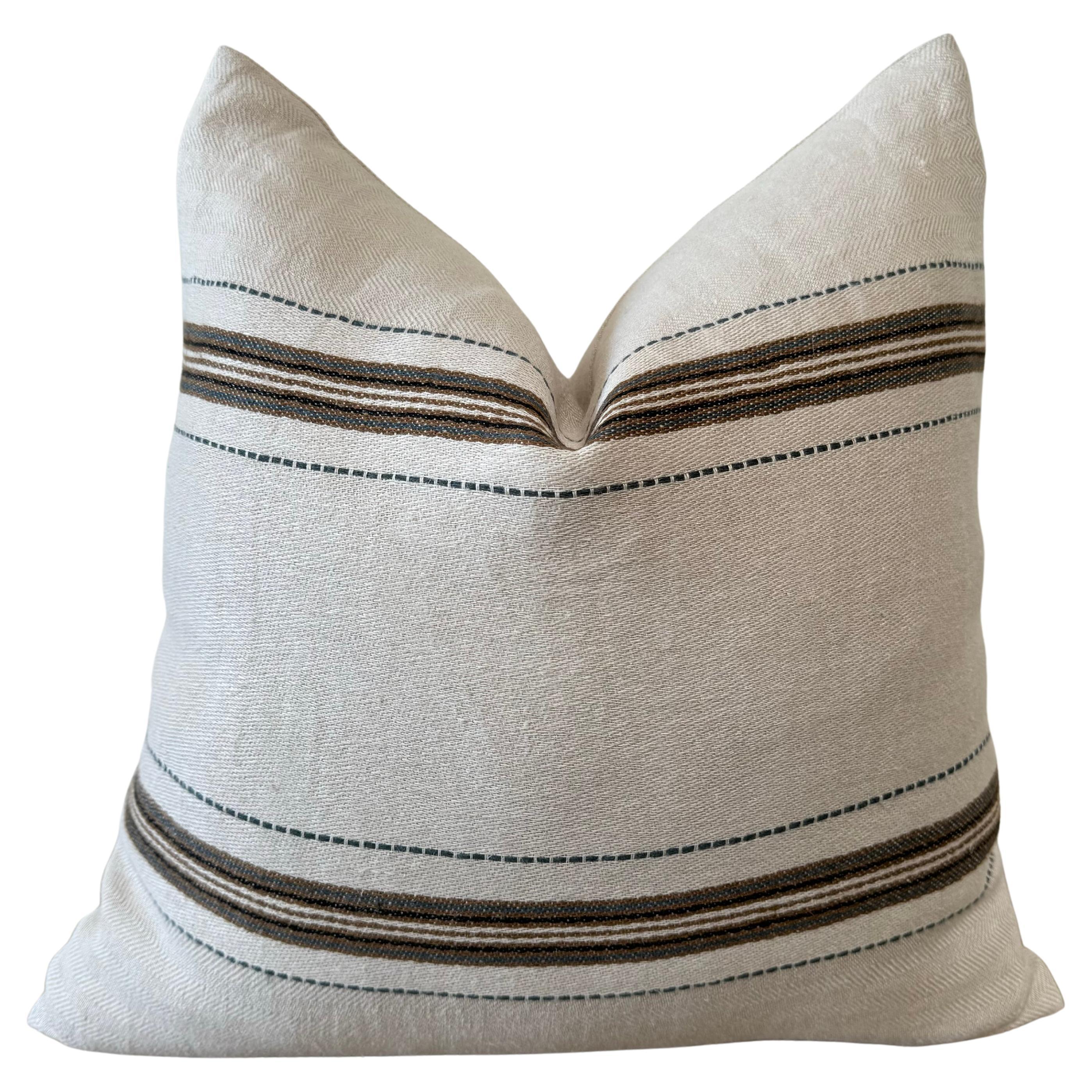 Libeco Home Tinos 100% Linen Stripe Pillow with down insert For Sale