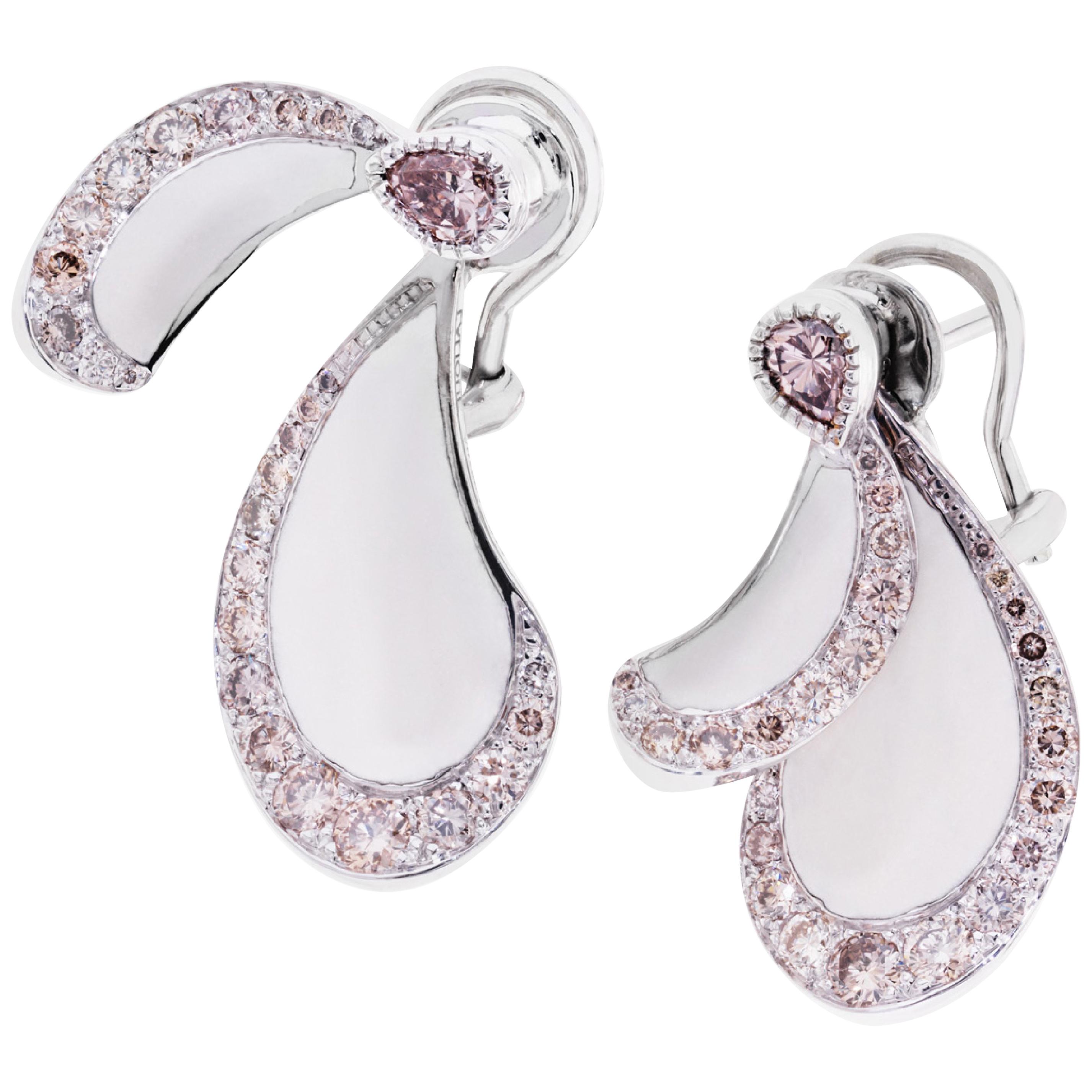 Libellule Champagne Diamond Earrings White Gold For Sale