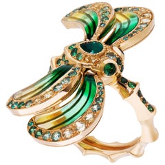 Libellule Ring Emerald Rose and Yellow Gold
