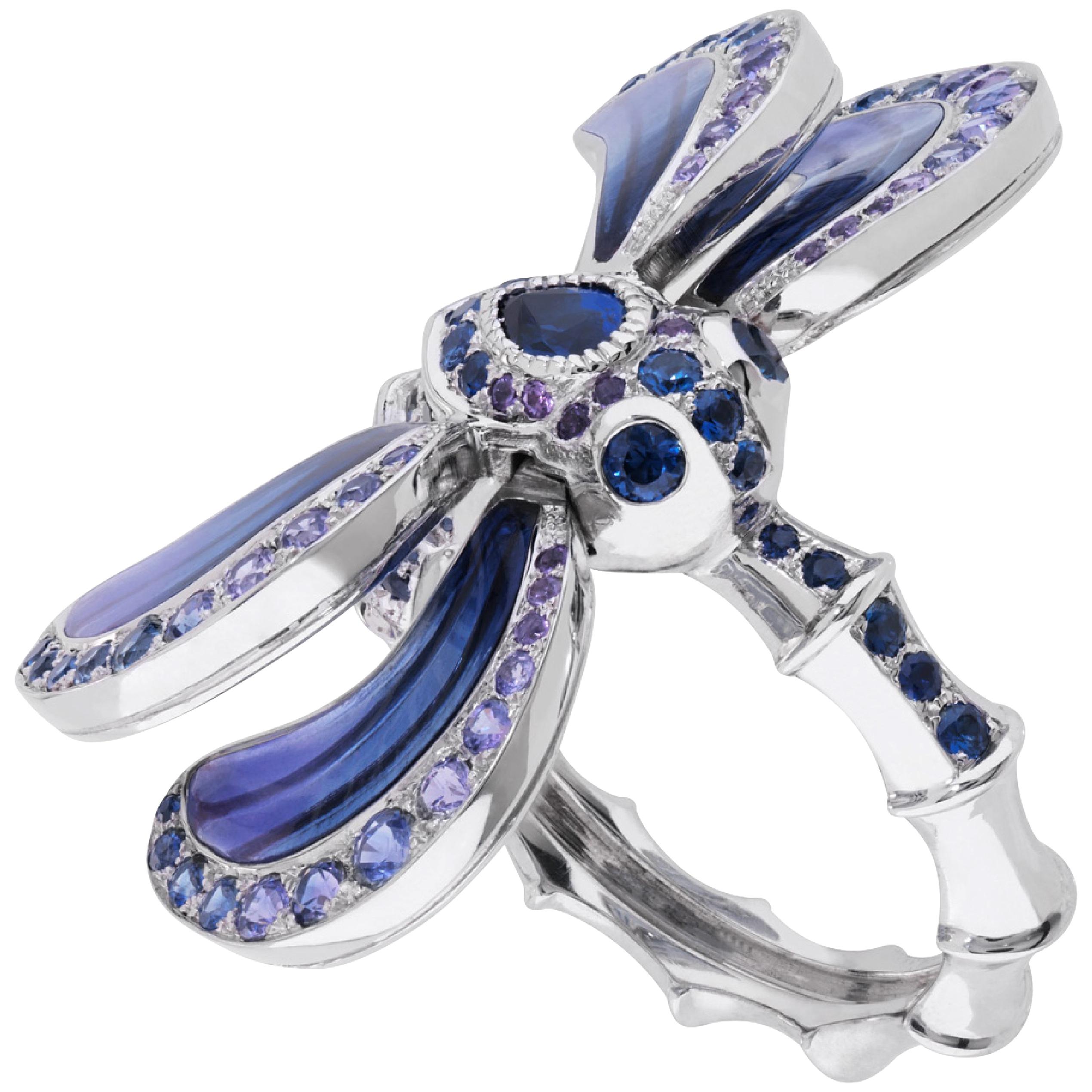 Libellule Sapphire Ring Rose and White Gold For Sale