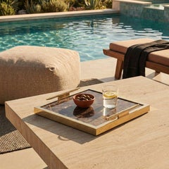Libera Decorative Tray, Handcrafted Marble & Metal, Gold finish