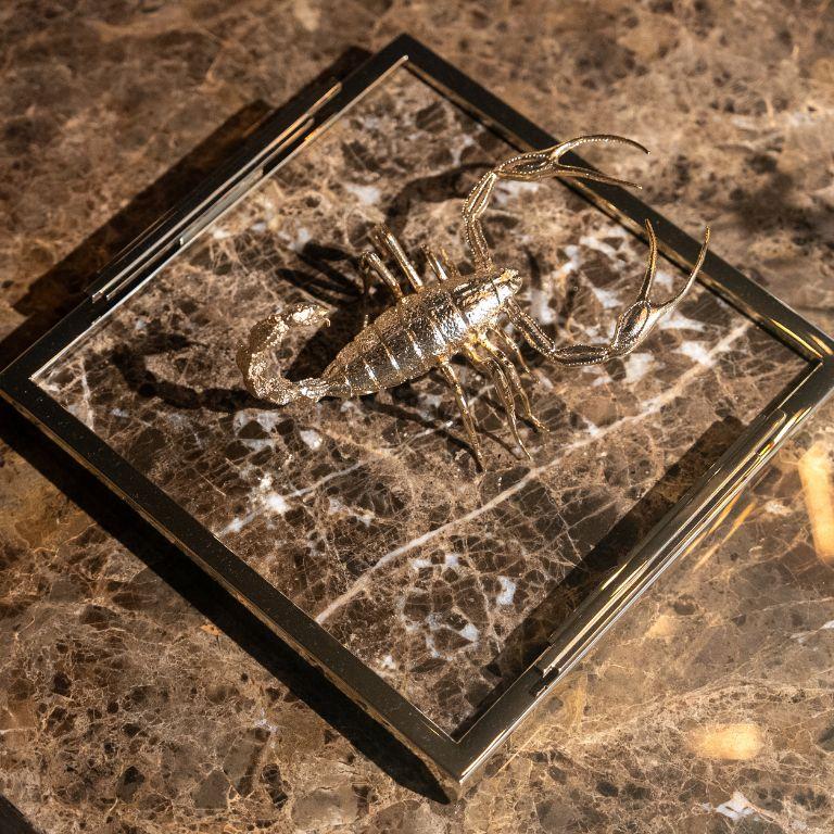 Libera Small - Marble tray with gold plated frame and hardware For Sale 1