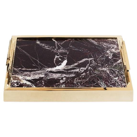 Libera Small - Marble tray with gold plated frame and hardware For Sale