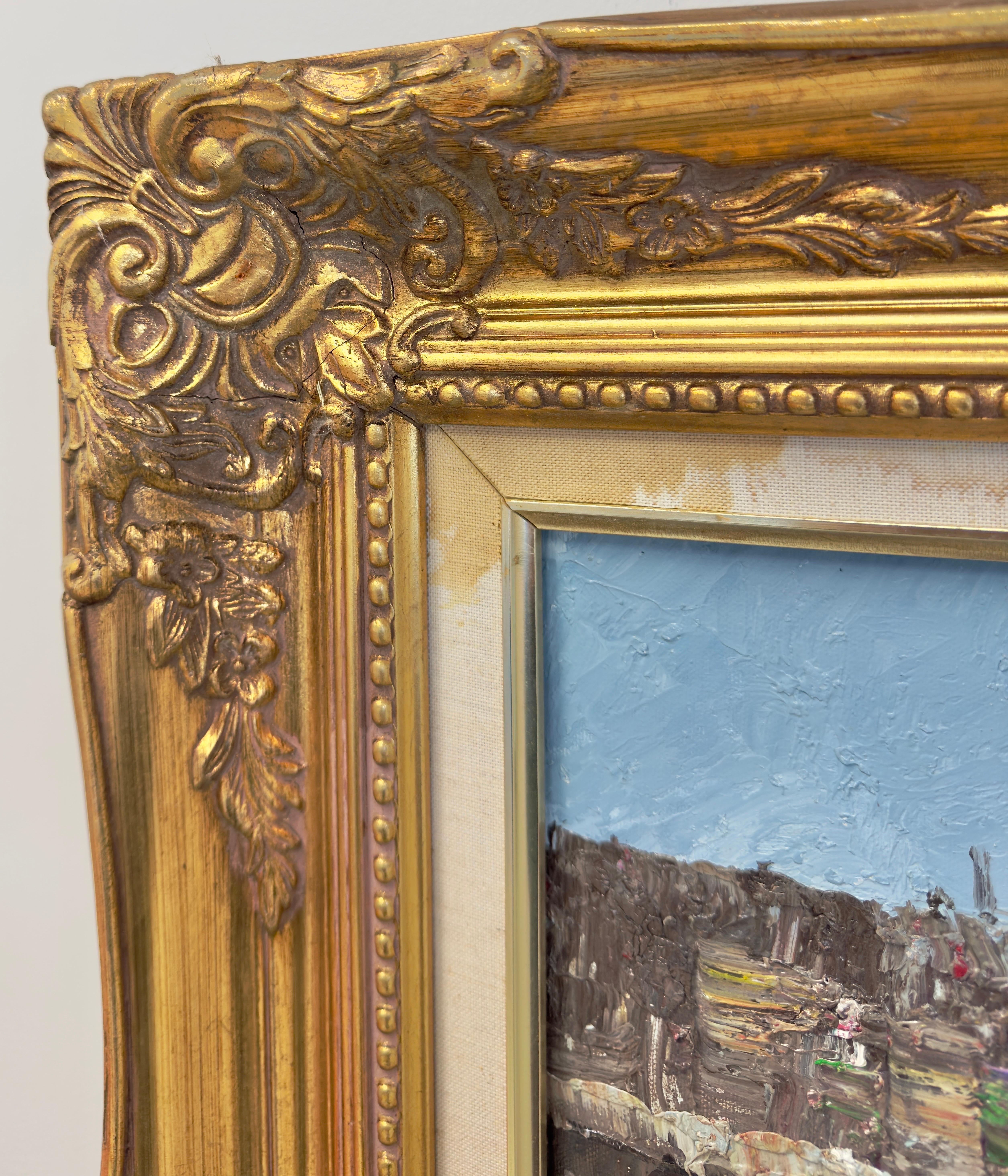Pintura impresionista al óleo sobre lienzo de escena callejera europea por L.I. Bernard en venta 1