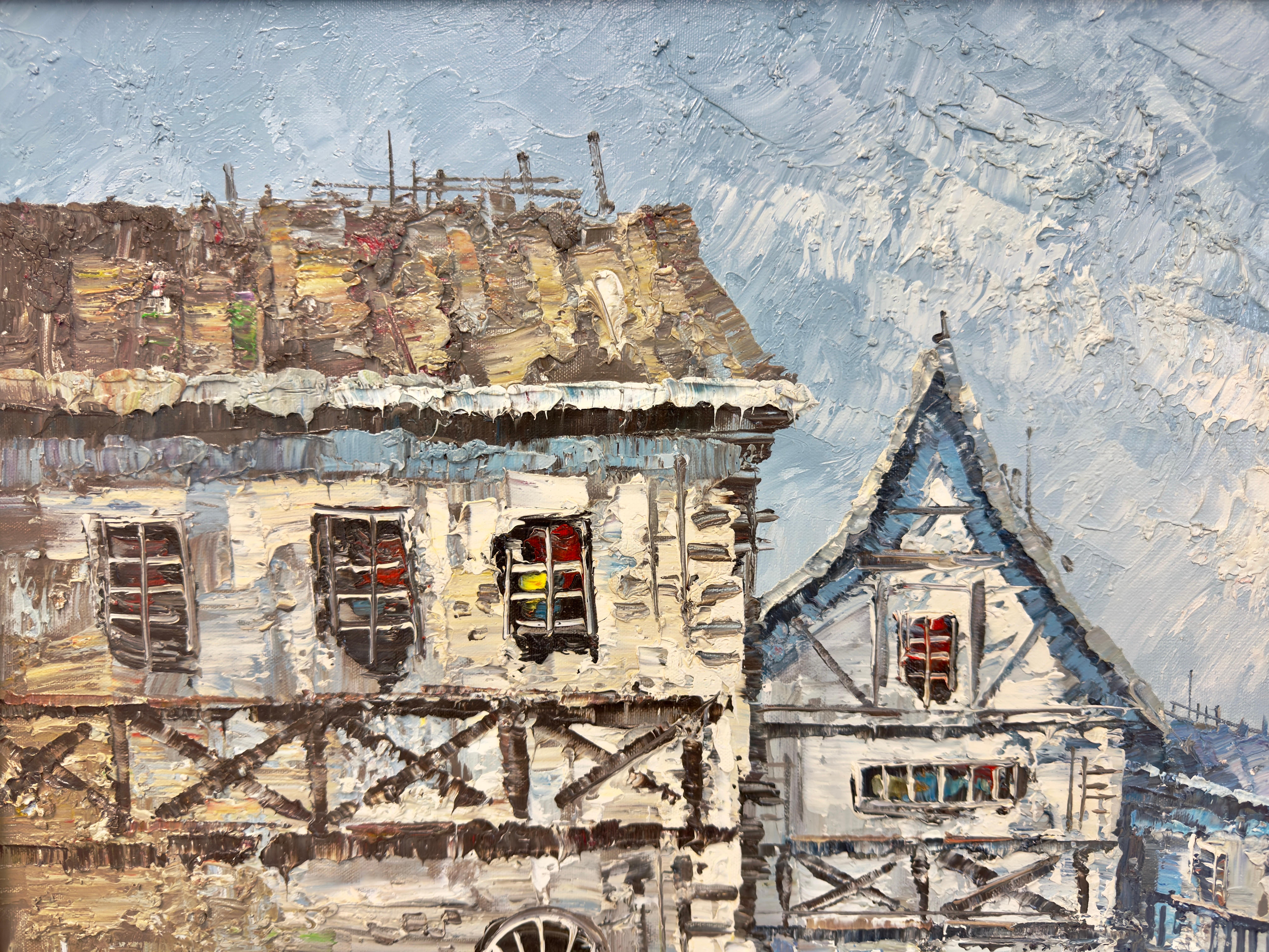 Pintura impresionista al óleo sobre lienzo de escena callejera europea por L.I. Bernard en venta 3