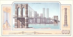 Vintage 1993 Libero Patrignani 'New York - Brooklyn Bridge' Modernism Multicolor, Gray, Bl