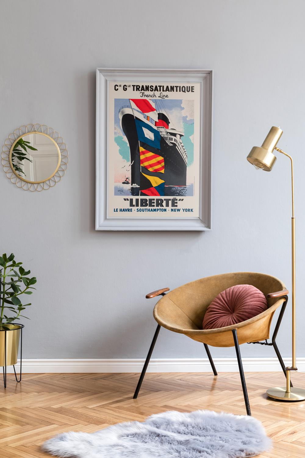 Liberte 1950 Cie Gle Transatlantique French Line Travel poster, designed by Edouard Collin A lovely design with wonderful bright colours!

Founded by the Péreire Brothers in 1861,Compagnie Générale Transatlantique (CGT), also called French Line, was