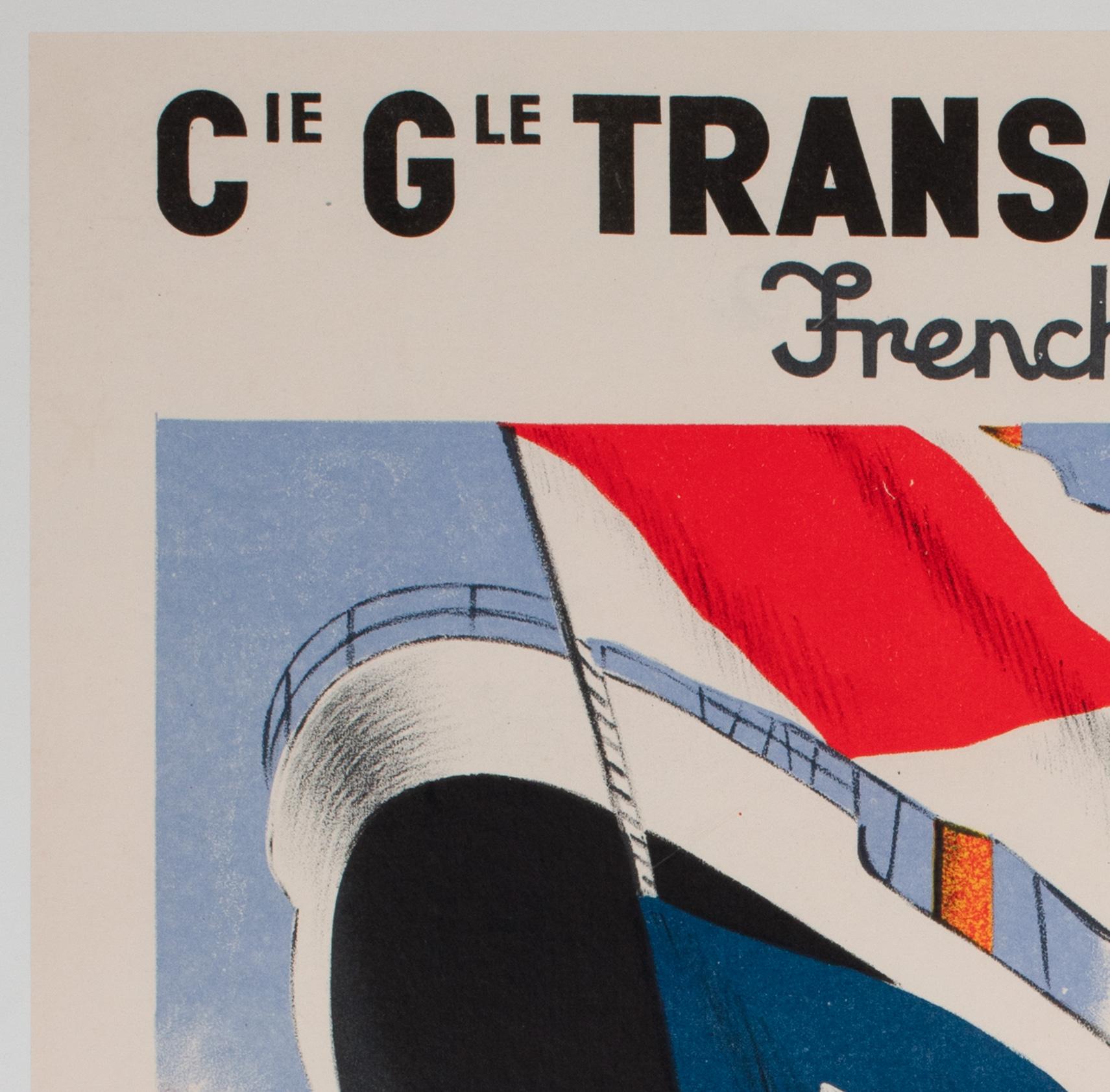 Liberte 1950 Cie Gle Transatlantique French Line Travel Poster, Edouard Collin In Excellent Condition For Sale In Bath, Somerset