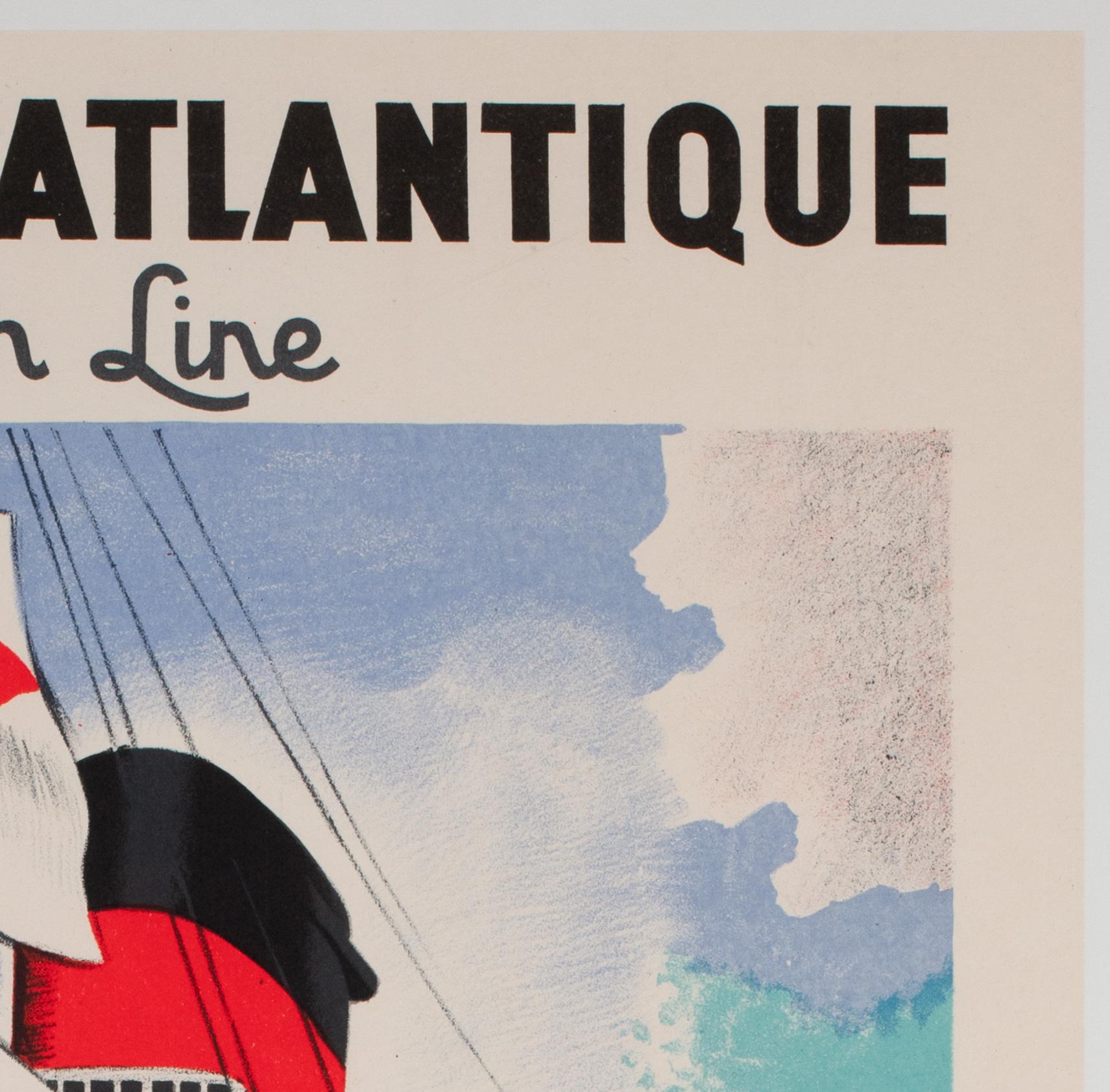20th Century Liberte 1950 Cie Gle Transatlantique French Line Travel Poster, Edouard Collin For Sale