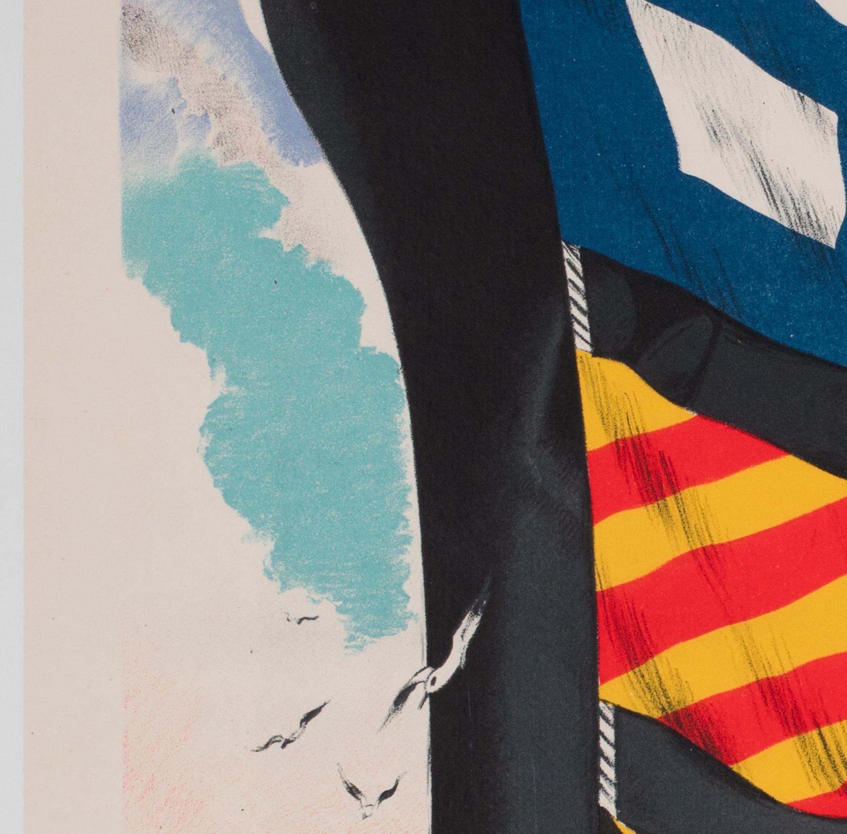 Linen Liberte 1950 Cie Gle Transatlantique French Line Travel Poster, Edouard Collin For Sale