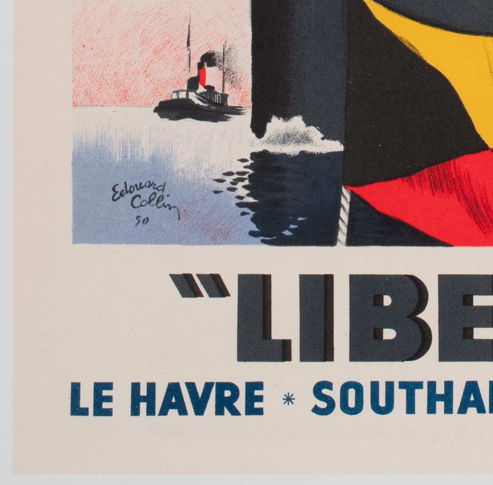 Liberte 1950 Cie Gle Transatlantique French Line Travel Poster, Edouard Collin For Sale 2
