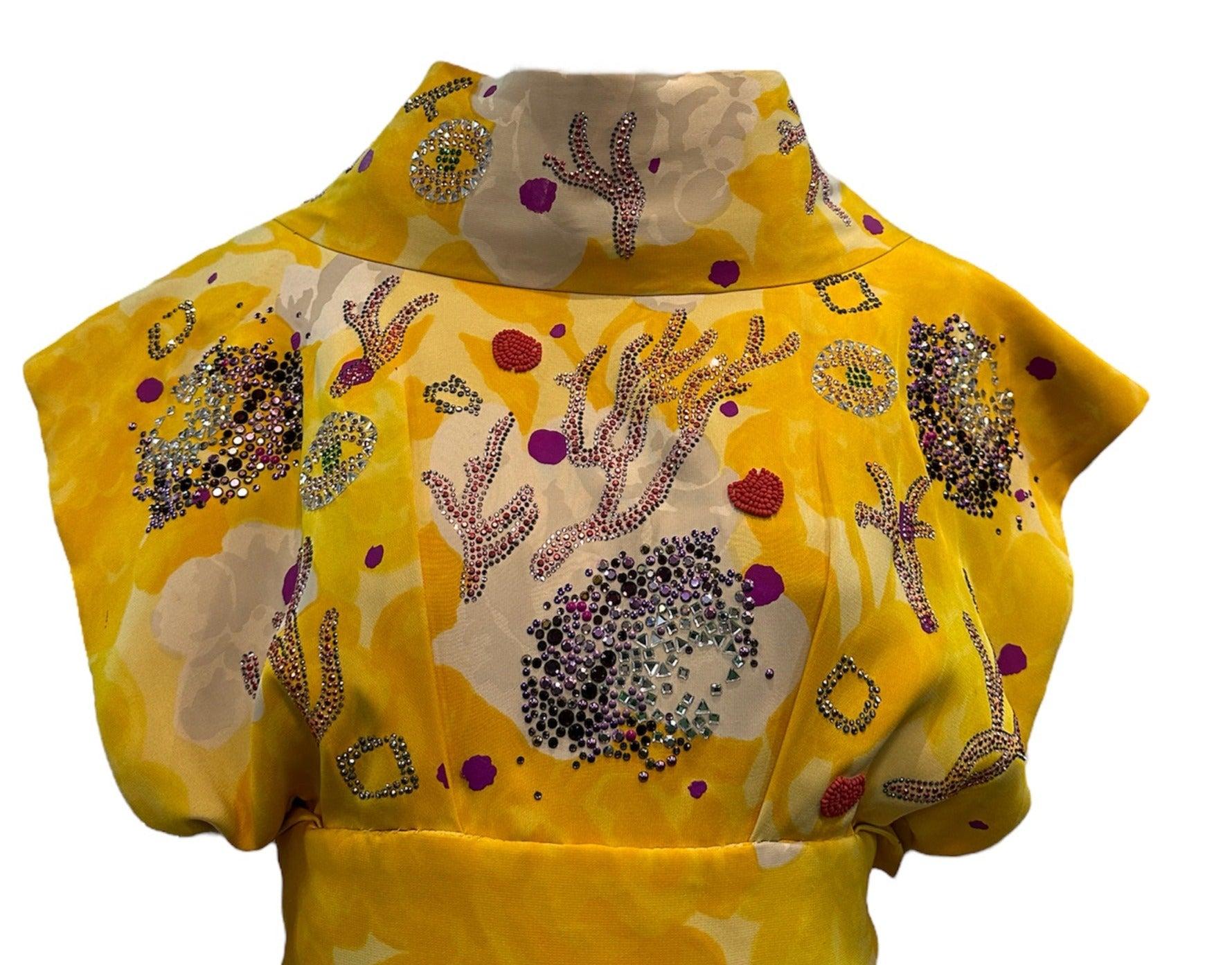 Arancia Abito super impreziosito in jacquard floreale di Libertine e Norman Norells, anni '60 in vendita