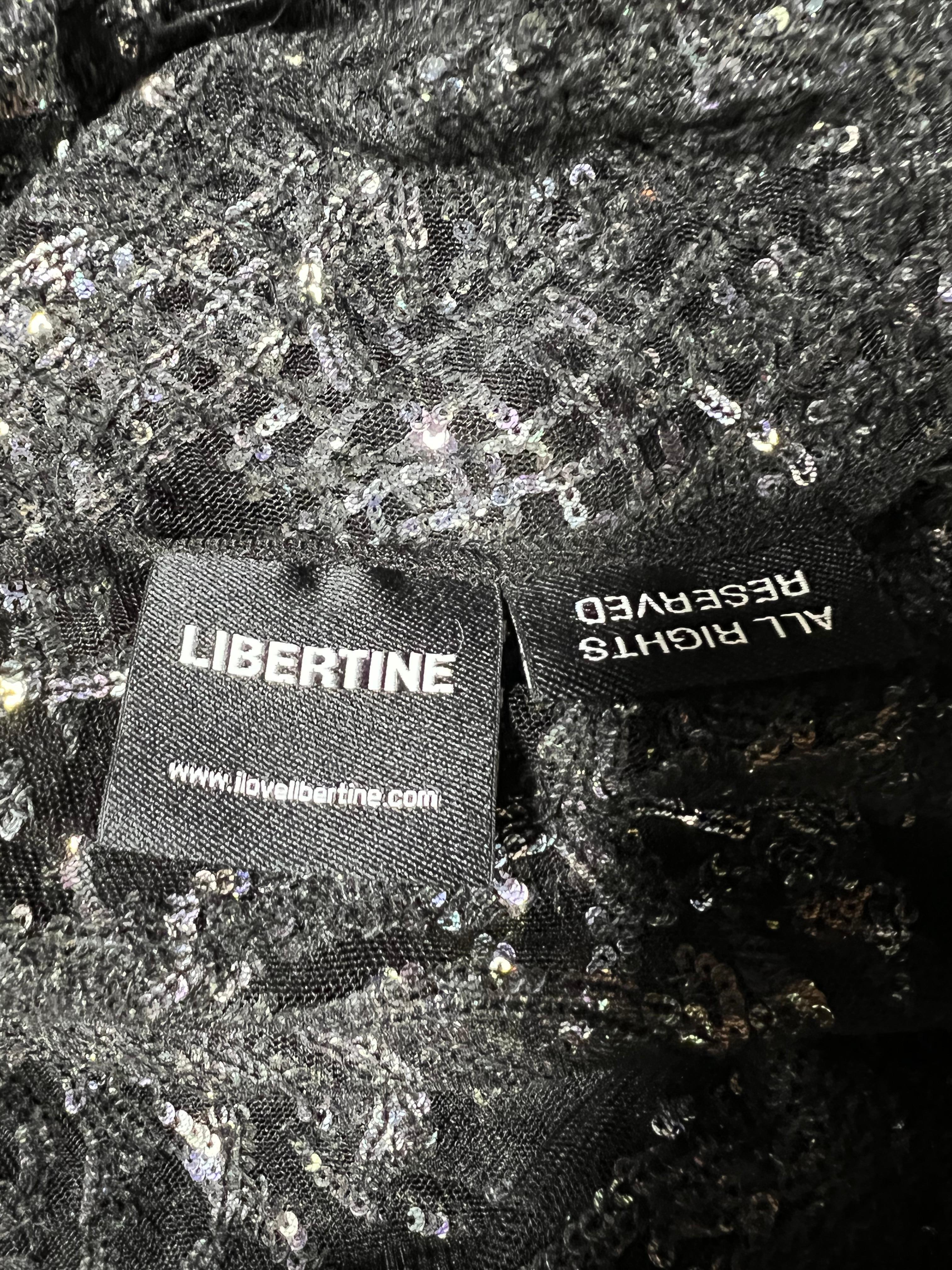 Libertine schwarzes Mesh- und silbernes Metallic-Paillettenoberteil, Größe Large im Angebot 6