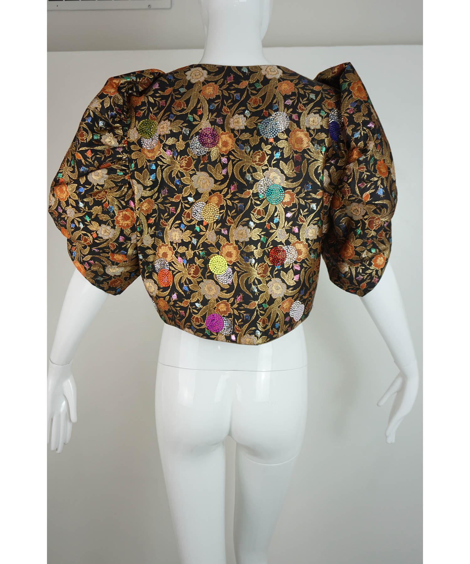 Women's or Men's Libertine Embellished Metallic Floral Brocade Bolero Jacket For Sale