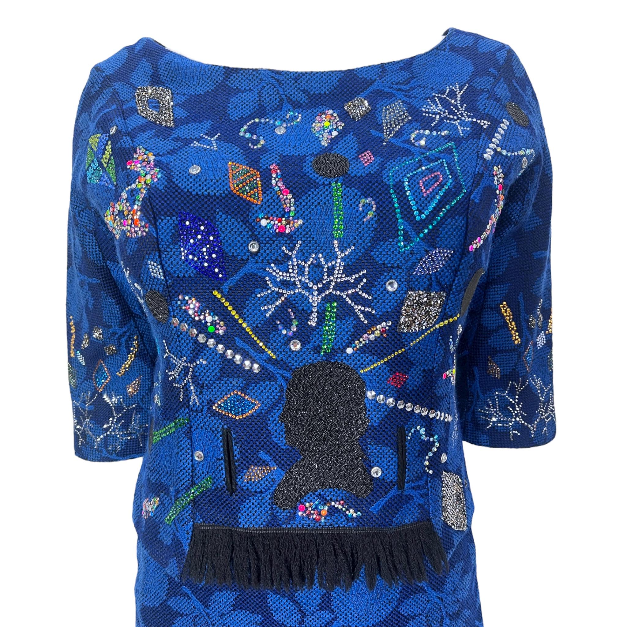 Libertine F/W 2013 Blaues Jacquard verschönertes Cocktailkleid Damen im Angebot