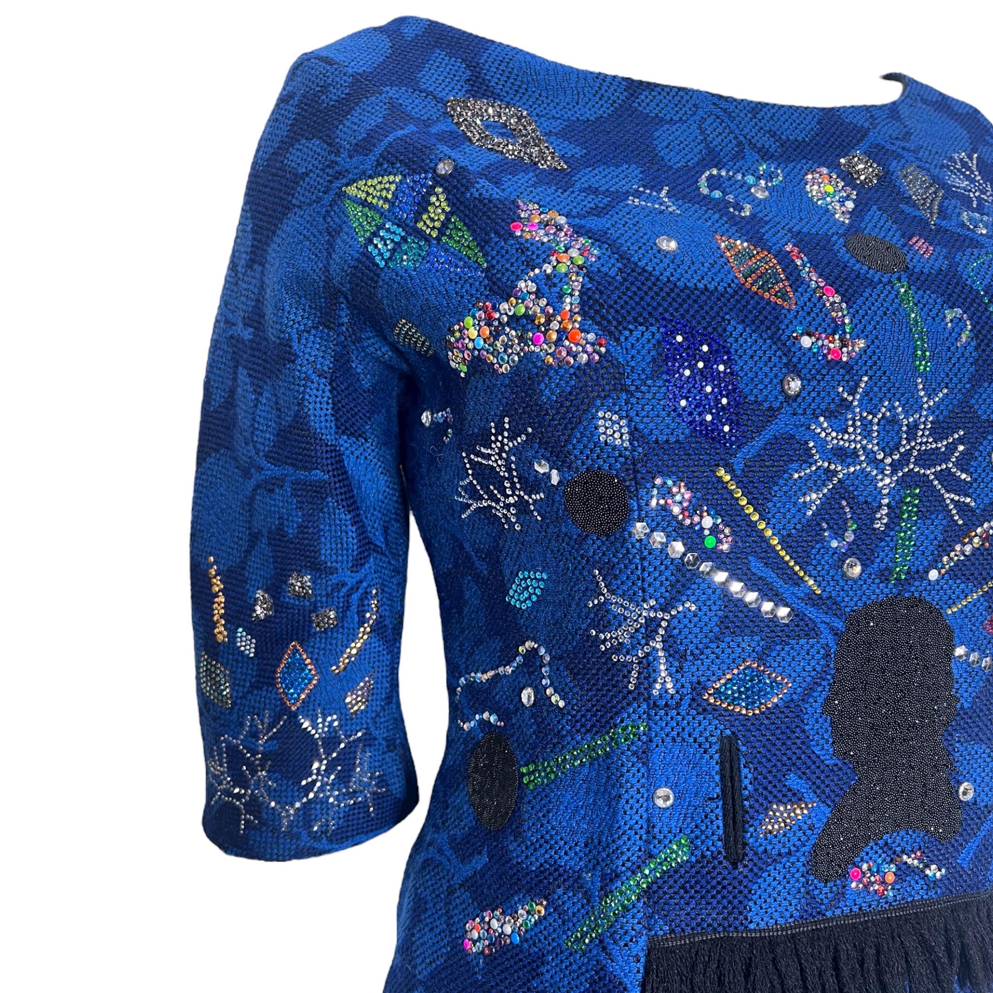 Libertine F/W 2013 Blaues Jacquard verschönertes Cocktailkleid im Angebot 2