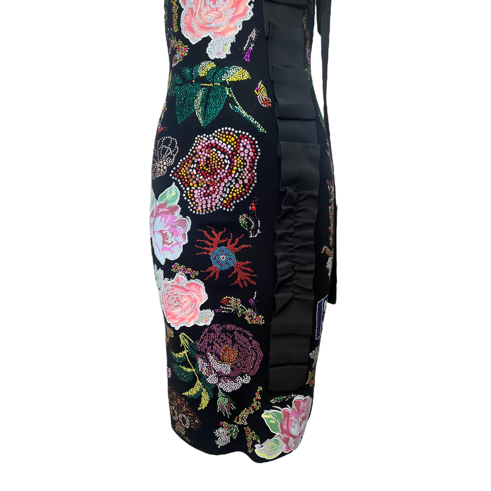 Libertine F/W 2017 Heavily Embellished Rose Print Black Wool Dress, NWT Pour femmes en vente