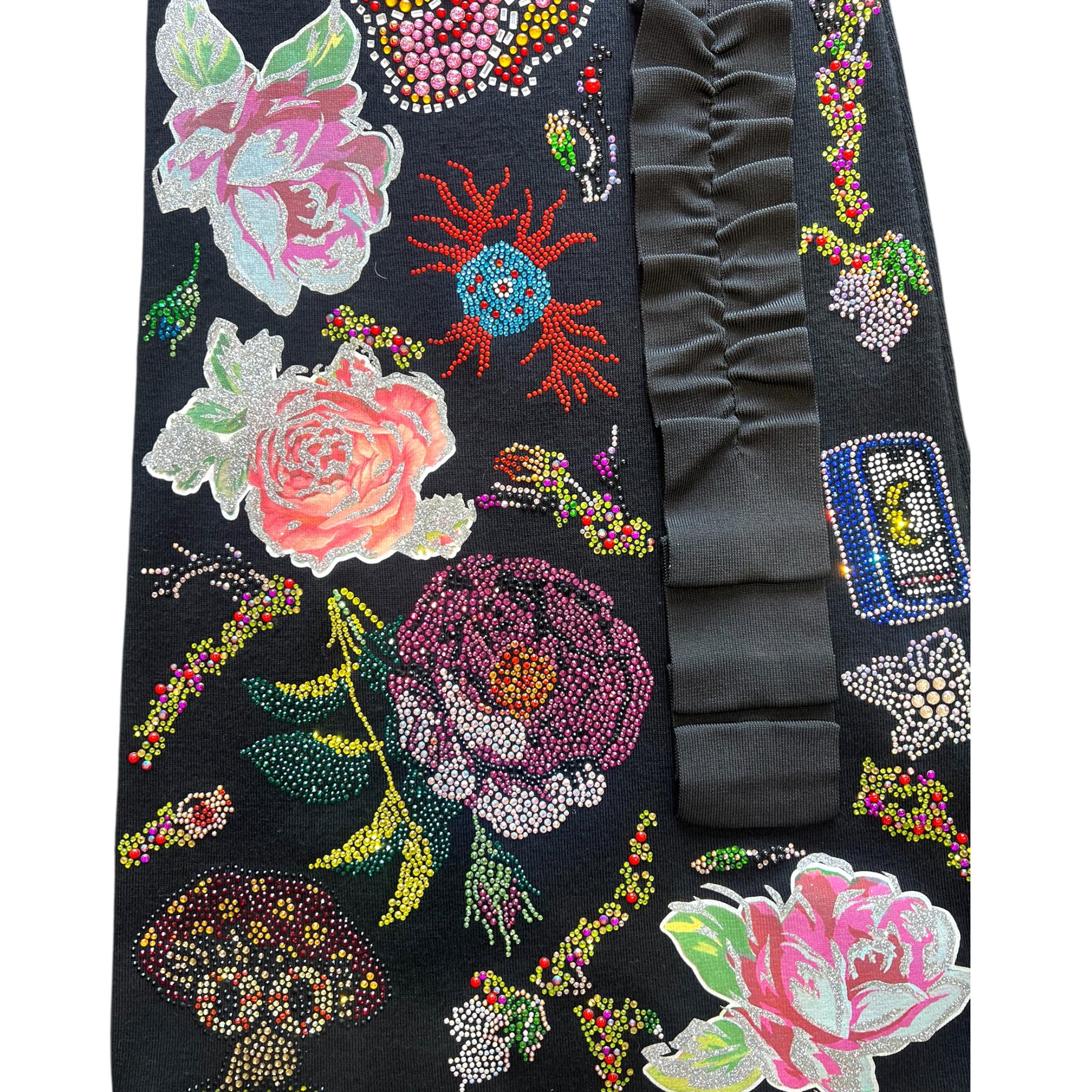 Libertine F/W 2017 Heavily Embellished Rose Print Black Wool Dress, NWT en vente 1