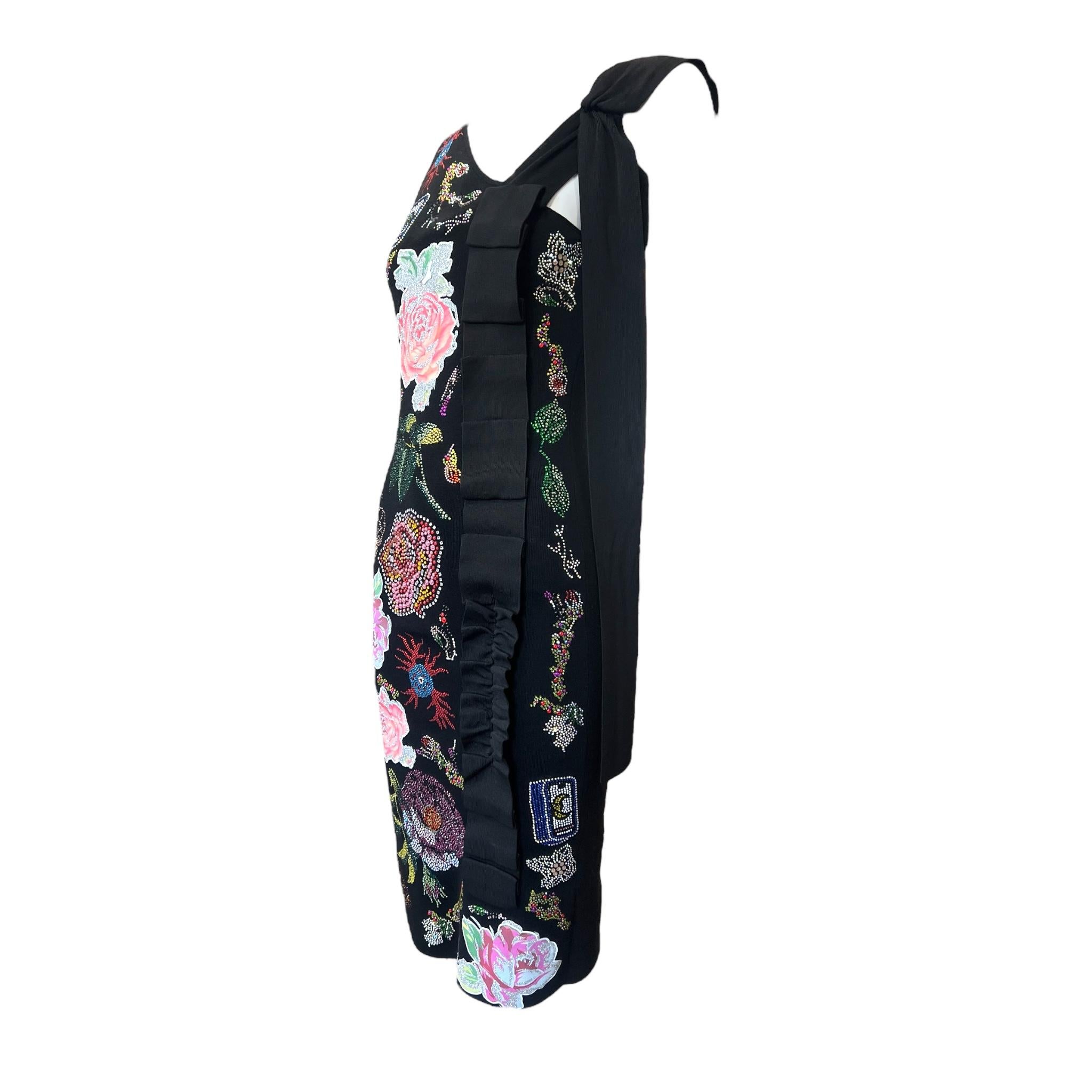 Libertine F/W 2017 Heavily Embellished Rose Print Black Wool Dress, NWT en vente 2