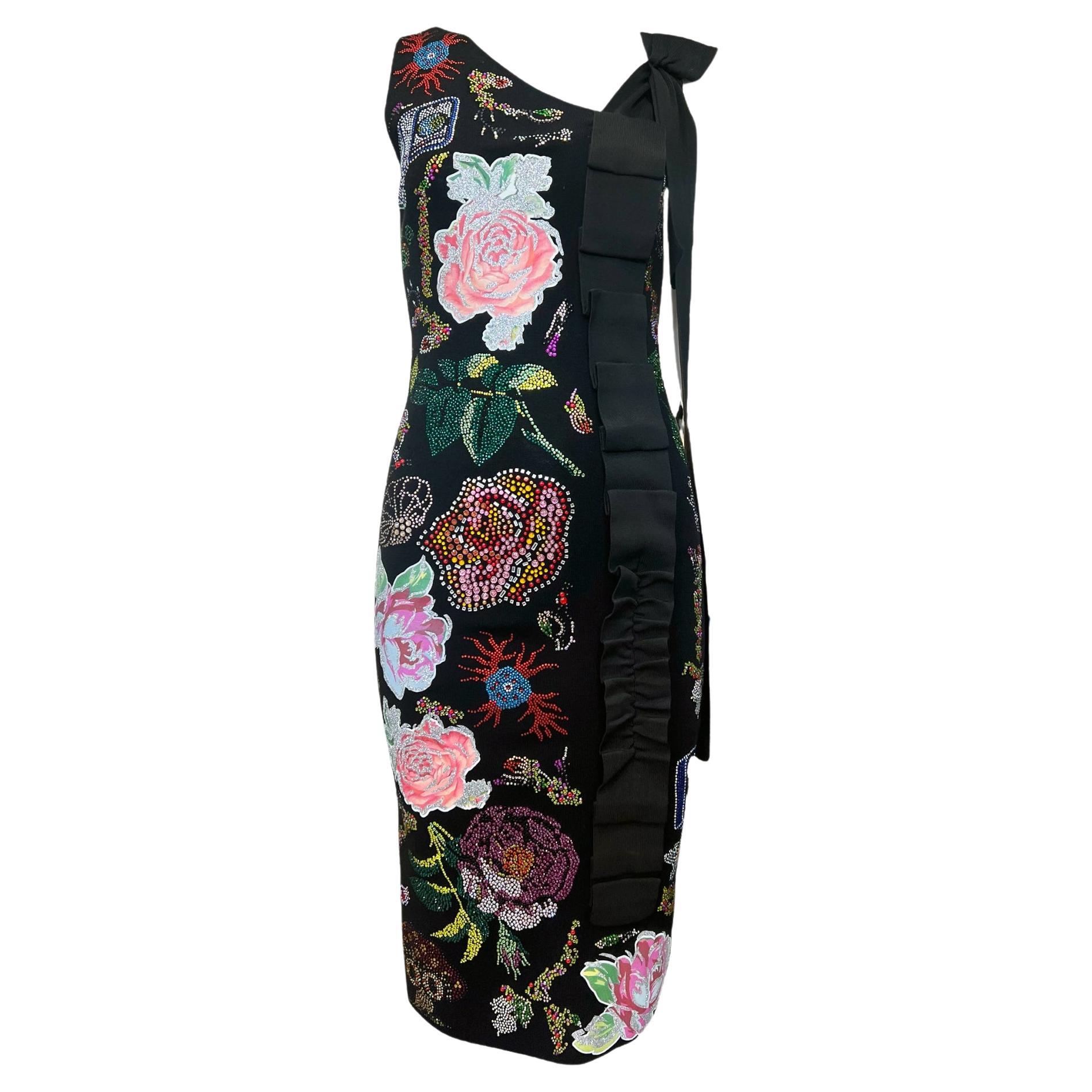 Libertine F/W 2017 Heavily Embellished Rose Print Black Wool Dress, NWT en vente