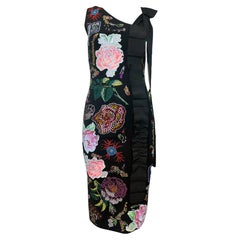 Libertine F/W 2017 Heavily Embellished Rose Print Black Wool Dress, NWT
