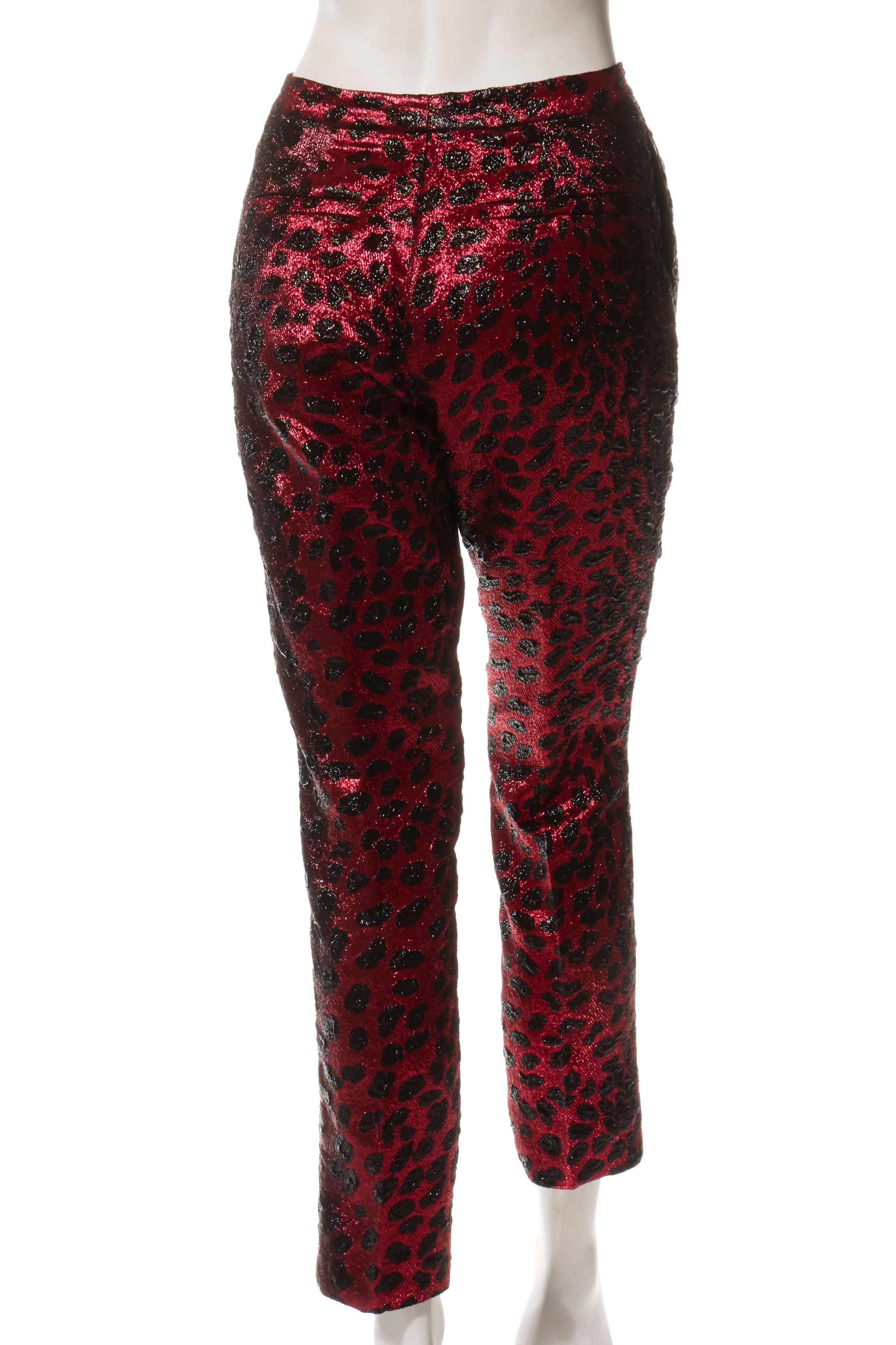 Libertine FW 2019 Metallic Leopard Jacquard Suit Red & Black Handmade Size S For Sale 6