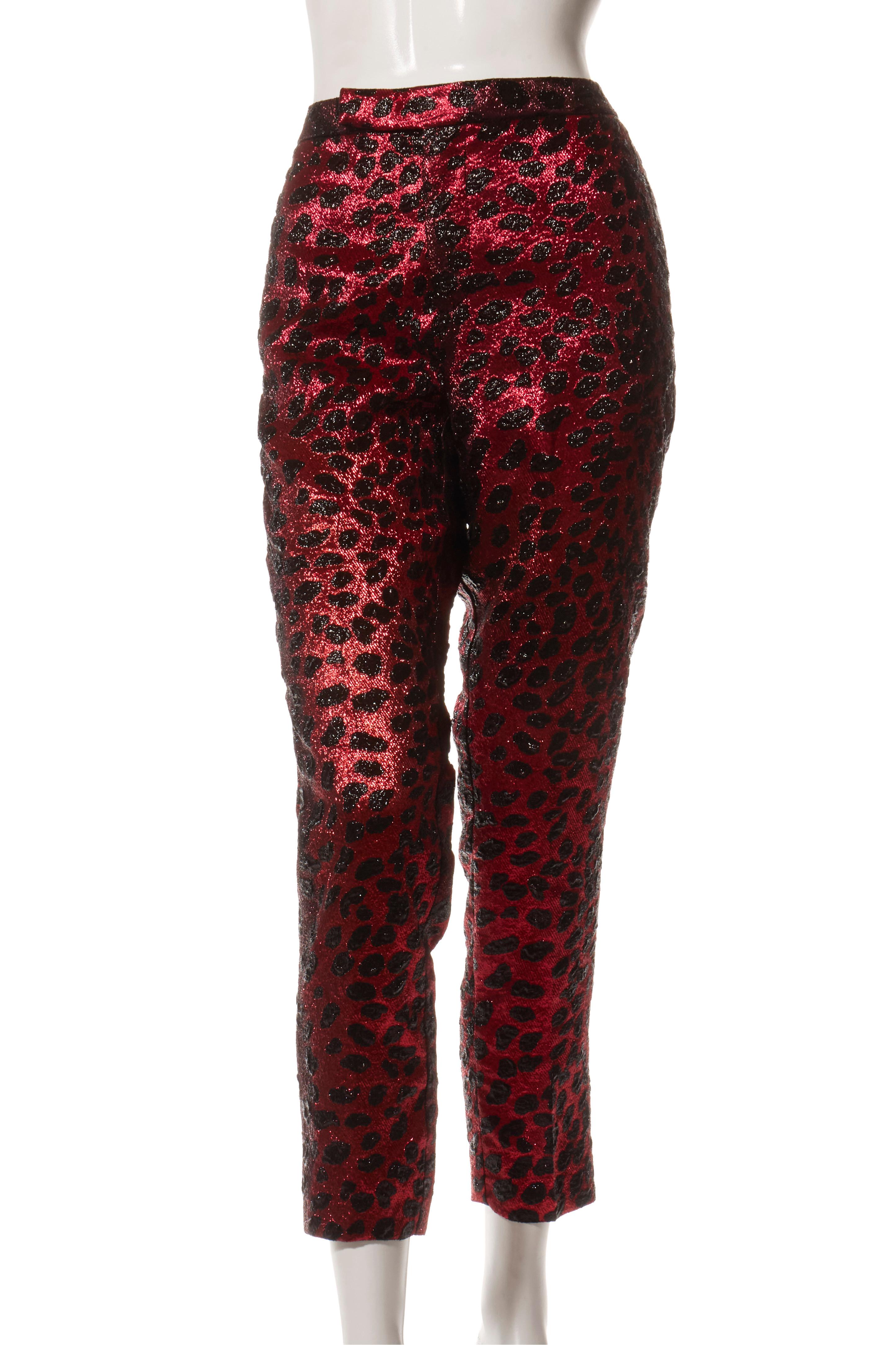 Libertine FW 2019 Metallic Leopard Jacquard Suit Red & Black Handmade Size S For Sale 4